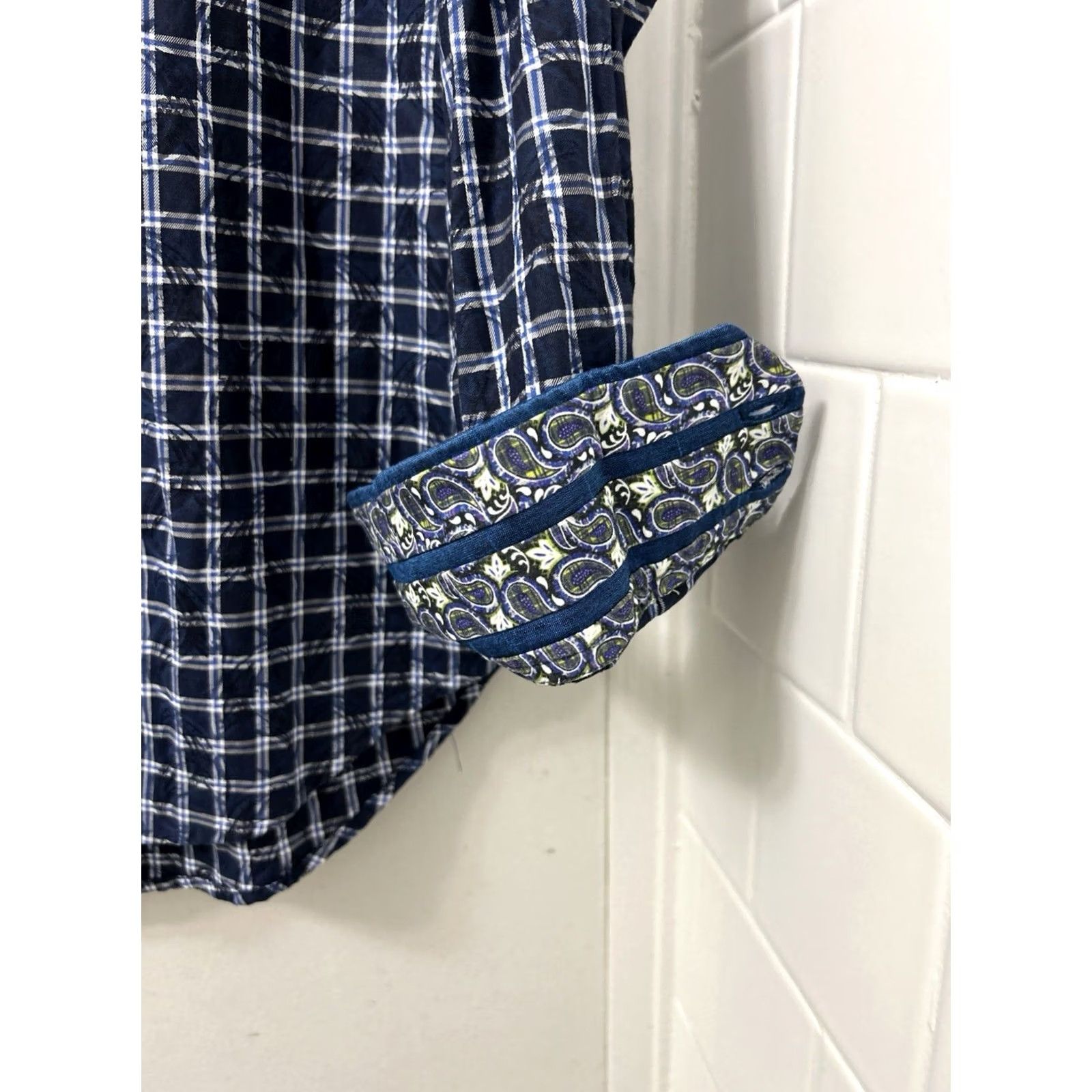 Robert Graham Robert Graham Shirt Mens M Navy Blue Plaid Paisley Button-Down Cotton Long Sleeve Size US M / EU 48-50 / 2 - 7 Thumbnail