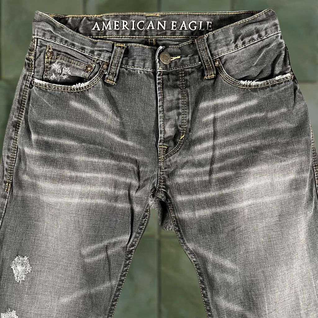American Eagle Outfitters VINTAGE American Eagle Jeans Mens 32x30 Faded Black Straight Leg Distressed Button Fly Size US 32 / EU 48 - 1 Thumbnail