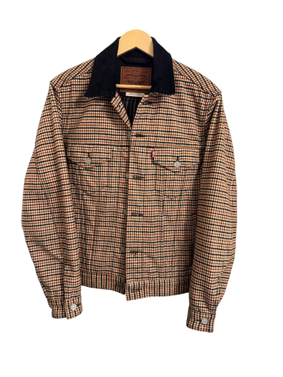 image of Levis x Vintage Plaid Lined Fit Trucker Jacket in Brown, Men's (Size Small)