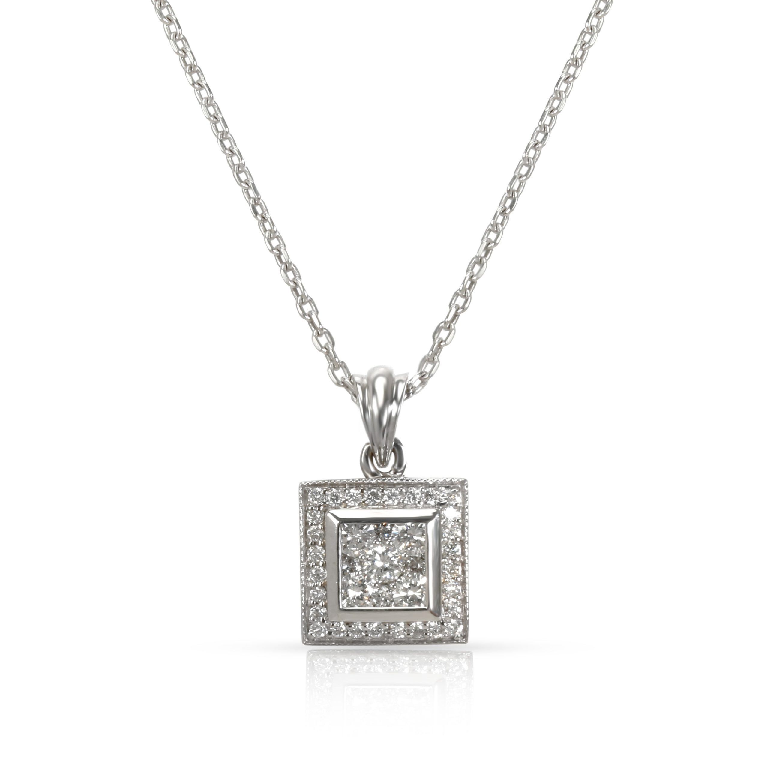 image of Tiffany Co Square Halo Diamond Pendant In 14 & 18K White Gold 0.44 Ctw, Women's