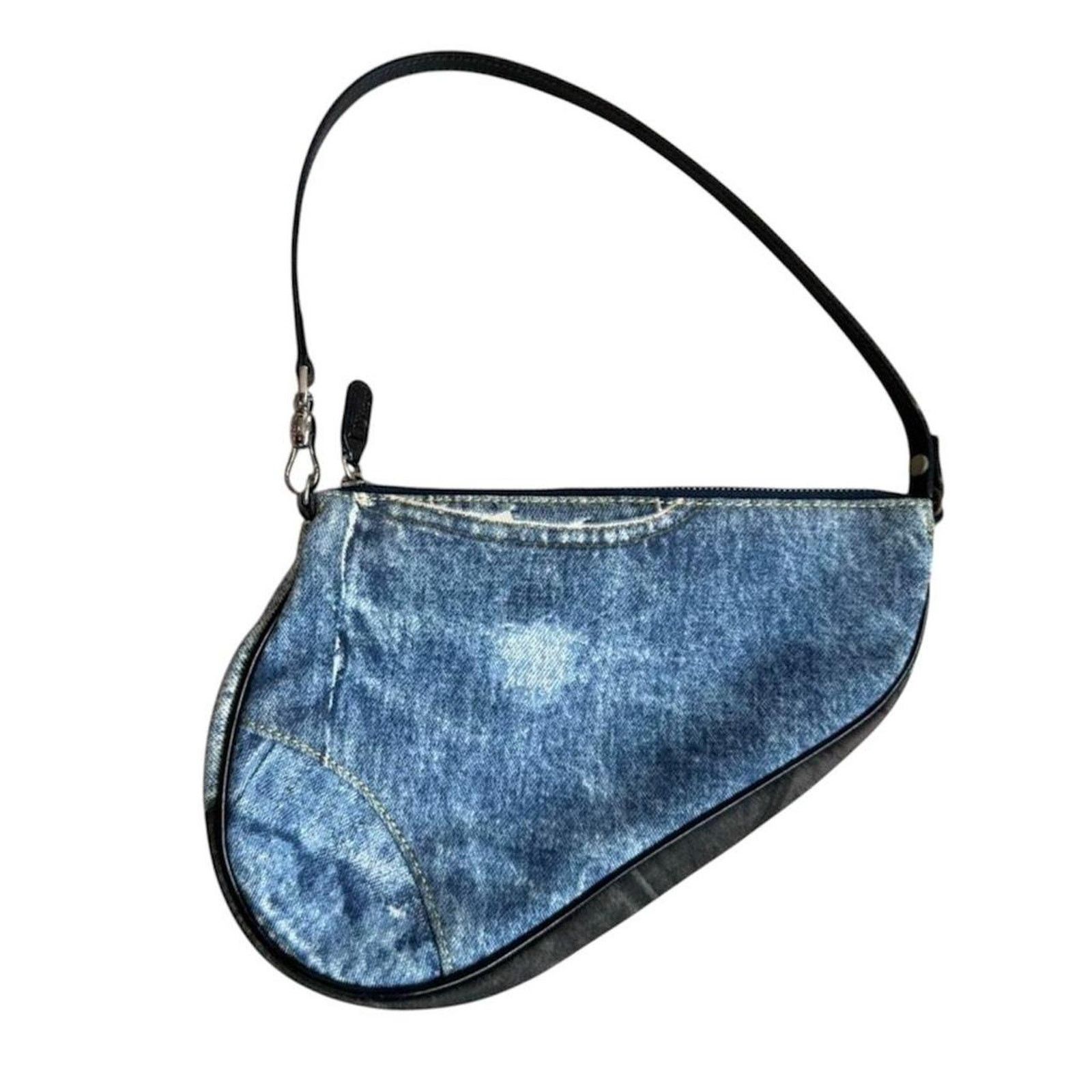 Dior Christian Dior Saddle Pouch Denim Print Blue Black Y2K Size ONE SIZE - 2 Thumbnail