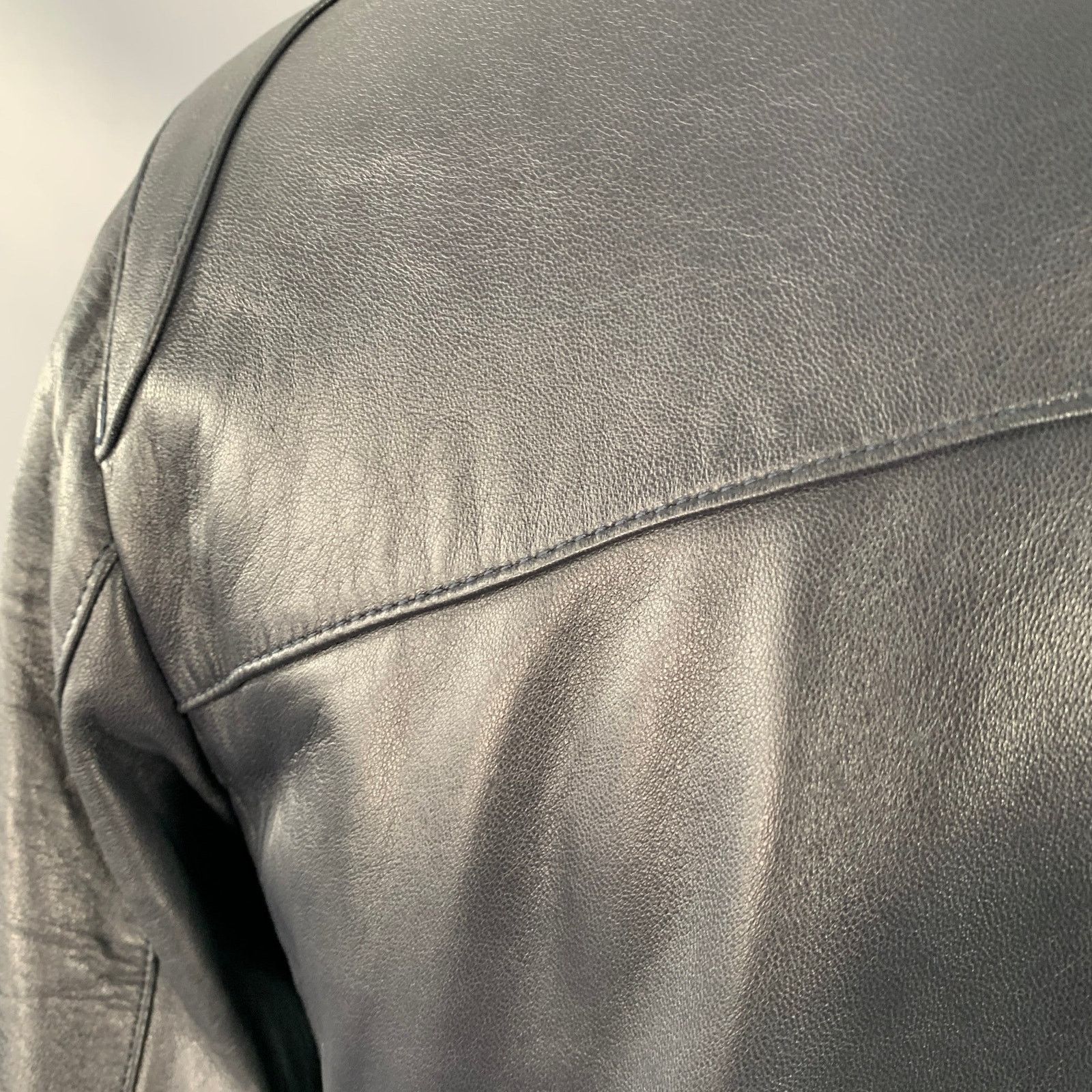 BUGATCHI BUGATCHI Size L Navy Lambskin Leather Moto Racer Jacket Size US L / EU 52-54 / 3 - 6 Thumbnail