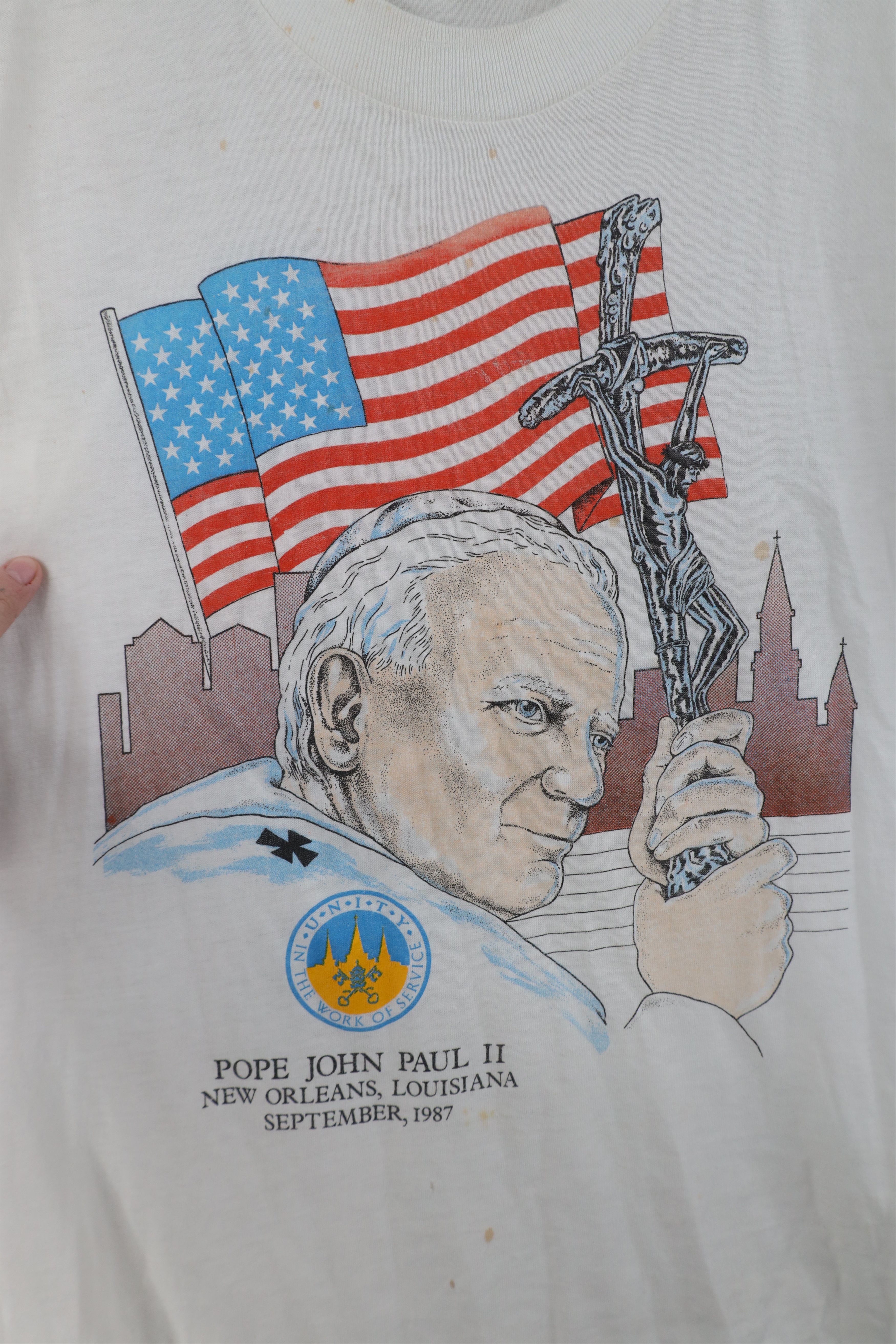 Vintage Vintage 80s Paul II Catholic Christian T-Shirt White USA Size M / US 6-8 / IT 42-44 - 4 Thumbnail