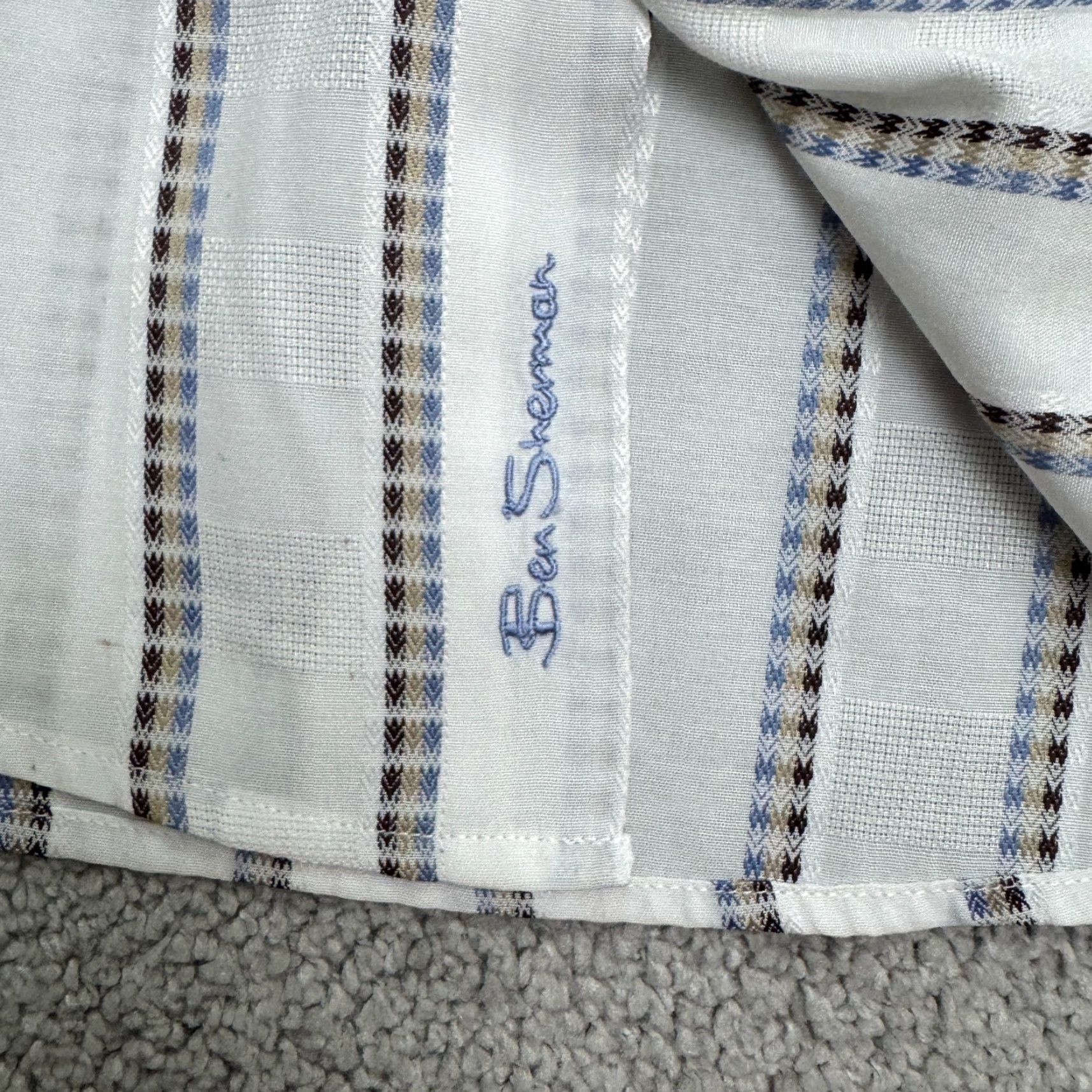 Ben Sherman Ben Sherman Shirt Mens White Blue Striped Button-Down (Regular) M Size US M / EU 48-50 / 2 - 6 Thumbnail