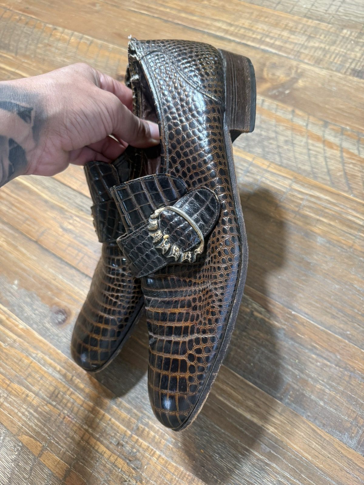 Other Vintage Exotic Alligator Monk Strap Loafers Brown Dress Size US 11 / EU 44 - 5 Thumbnail