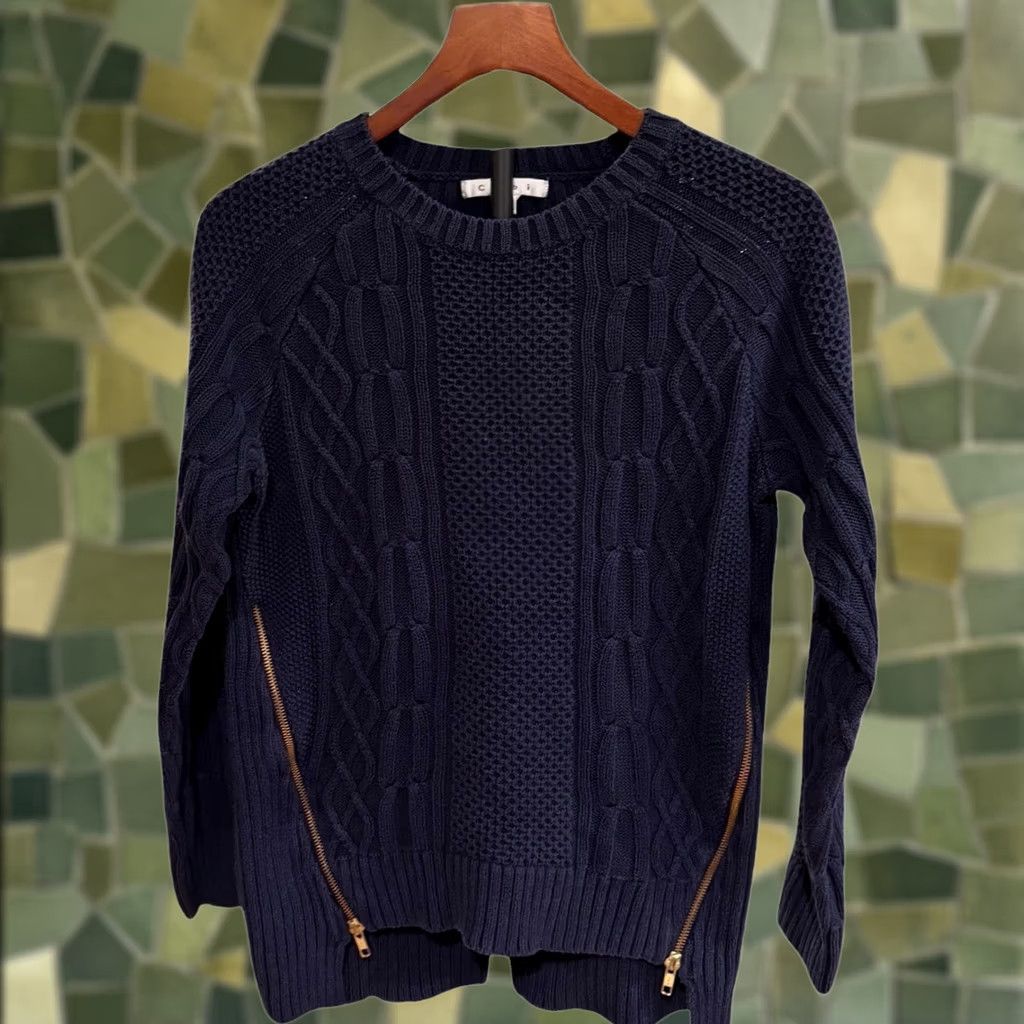 Vintage Cabi Sweater Pullover Cable Knit Navy Blue Gold Side Zip Womens Medium Size M / US 6-8 / IT 42-44 - 1 Thumbnail