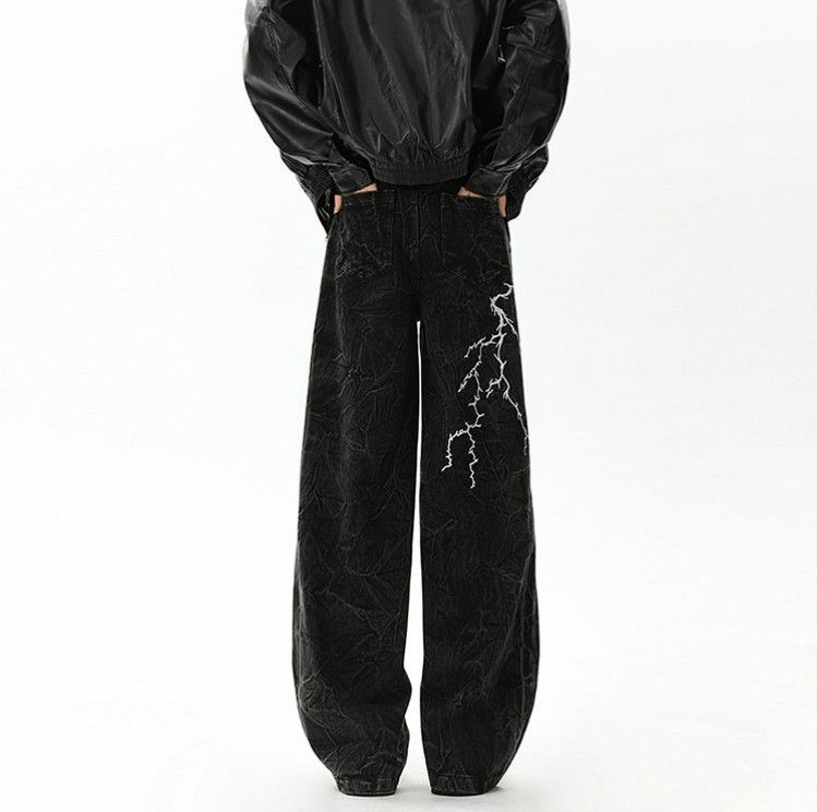 Vintage Lightning Streak Black Jeans Size US 36 / EU 52 - 2 Thumbnail