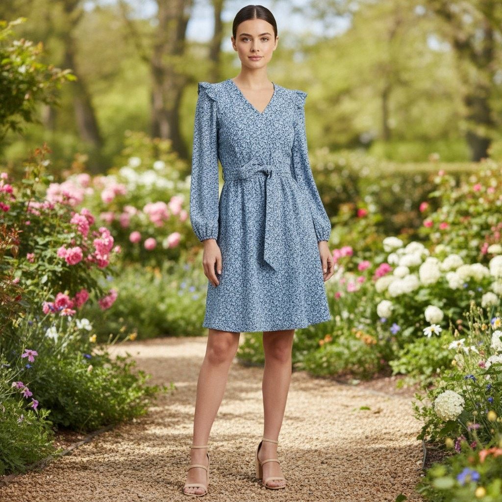 J.Crew J.Crew Navy Blue Floral Cotton Puff-sleeve Mini Dress, L Size L / US 10 / IT 46 - 2 Thumbnail
