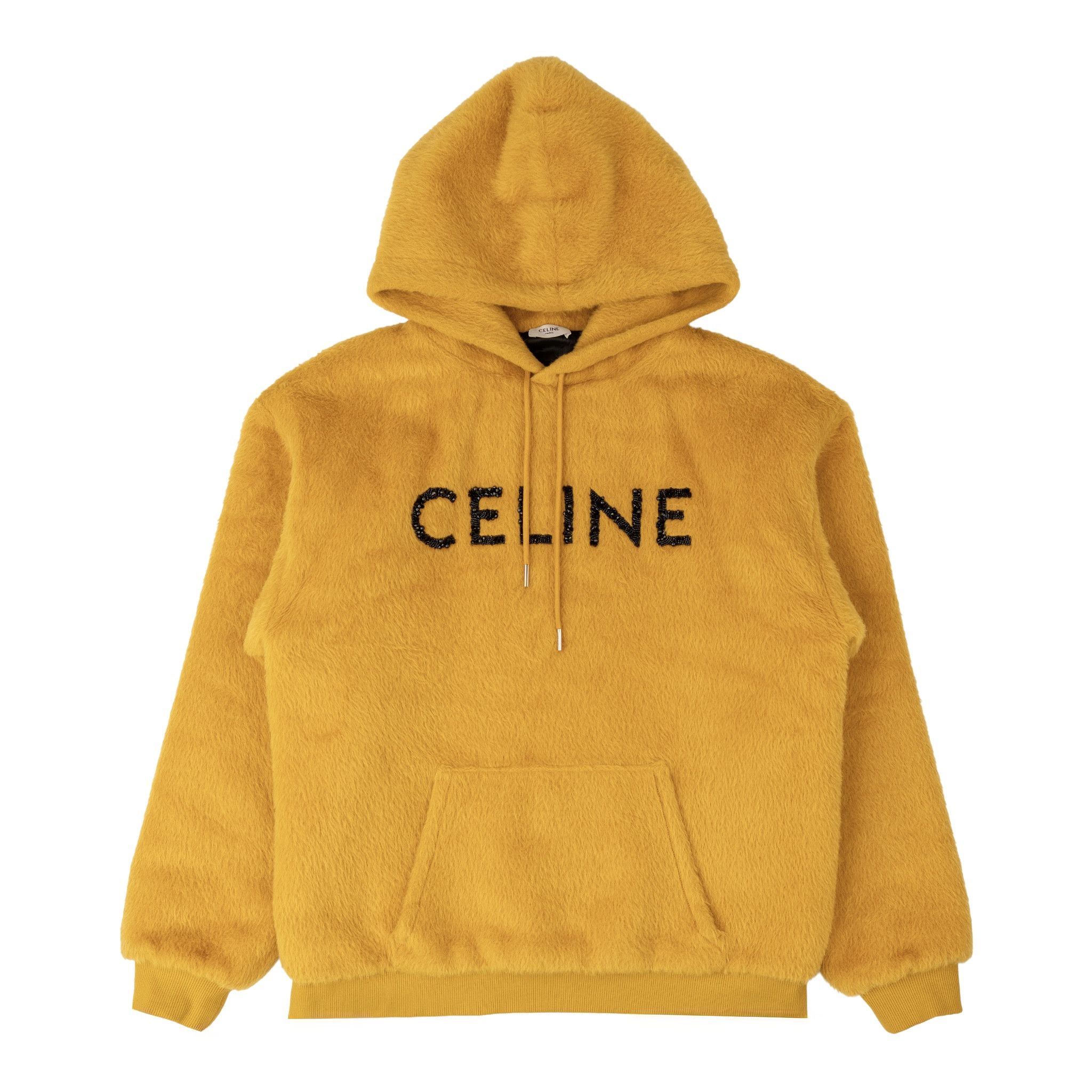 Celine Beaded Logo Wool Hooded Sweatshirt Yellow Size US XL / EU 56 / 4 - 1 Thumbnail