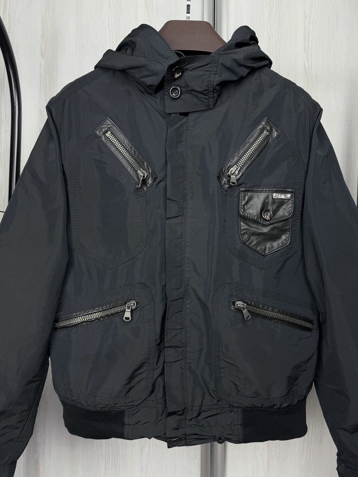 Pal Zileri Pal Zileri Lab black nylon leather multipocket hooded jacket Size US L / EU 52-54 / 3 - 3 Thumbnail