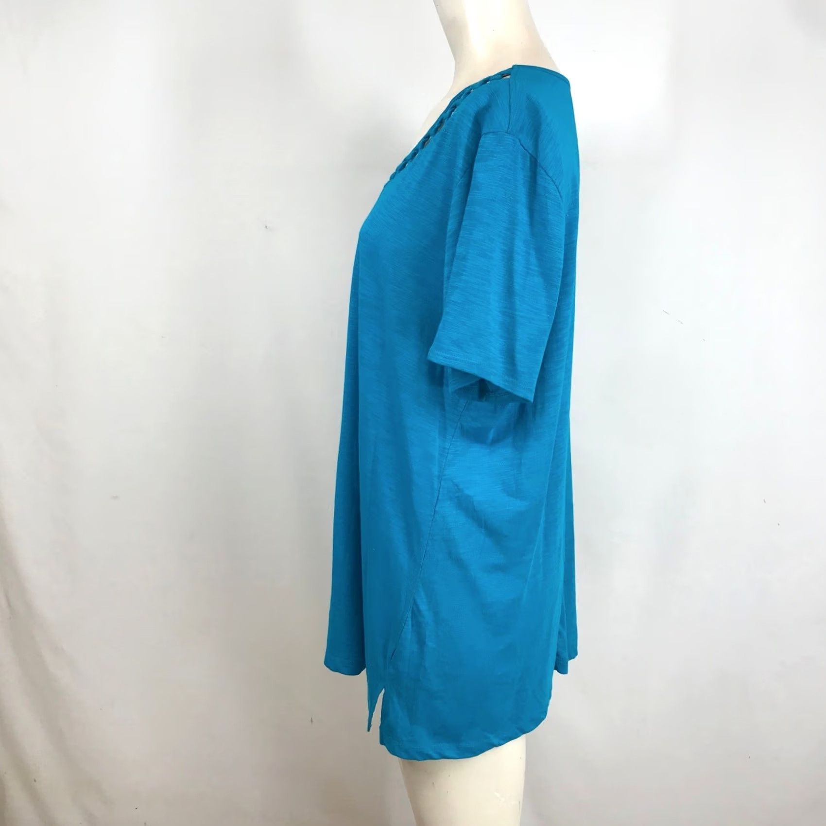 Avenue Avenue Women Teal Blue Lattice V-Neck Tunic Top 14/16 New Size XL / US 12-14 / IT 48-50 - 6 Thumbnail
