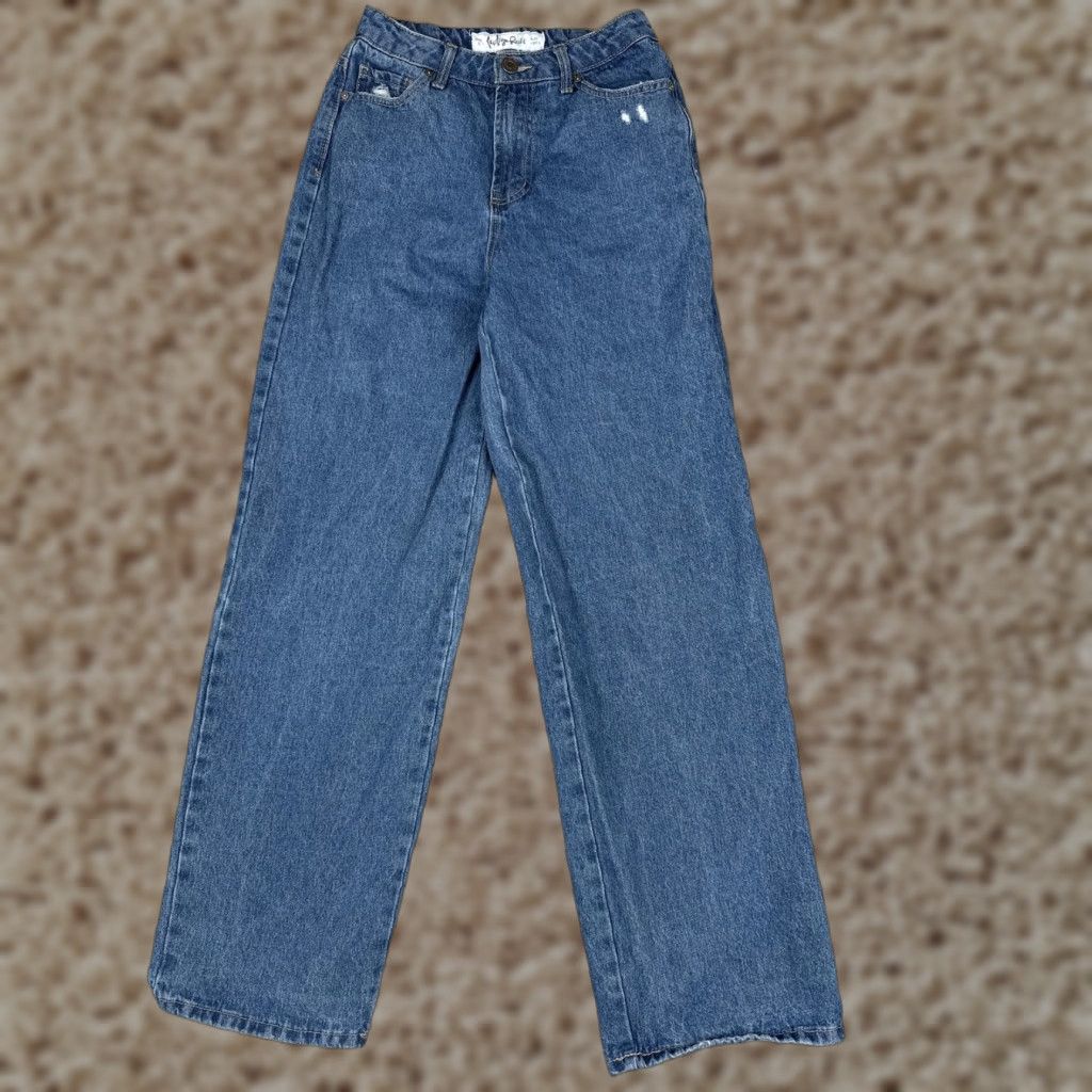 Vintage Indigo Rein Jeans Straight Juniors 5 High Rise Blue Wash 26x30.5 Distressed 5-Pocket Denim Pants Womens Size 27" / US 4 / IT 40 - 1 Thumbnail