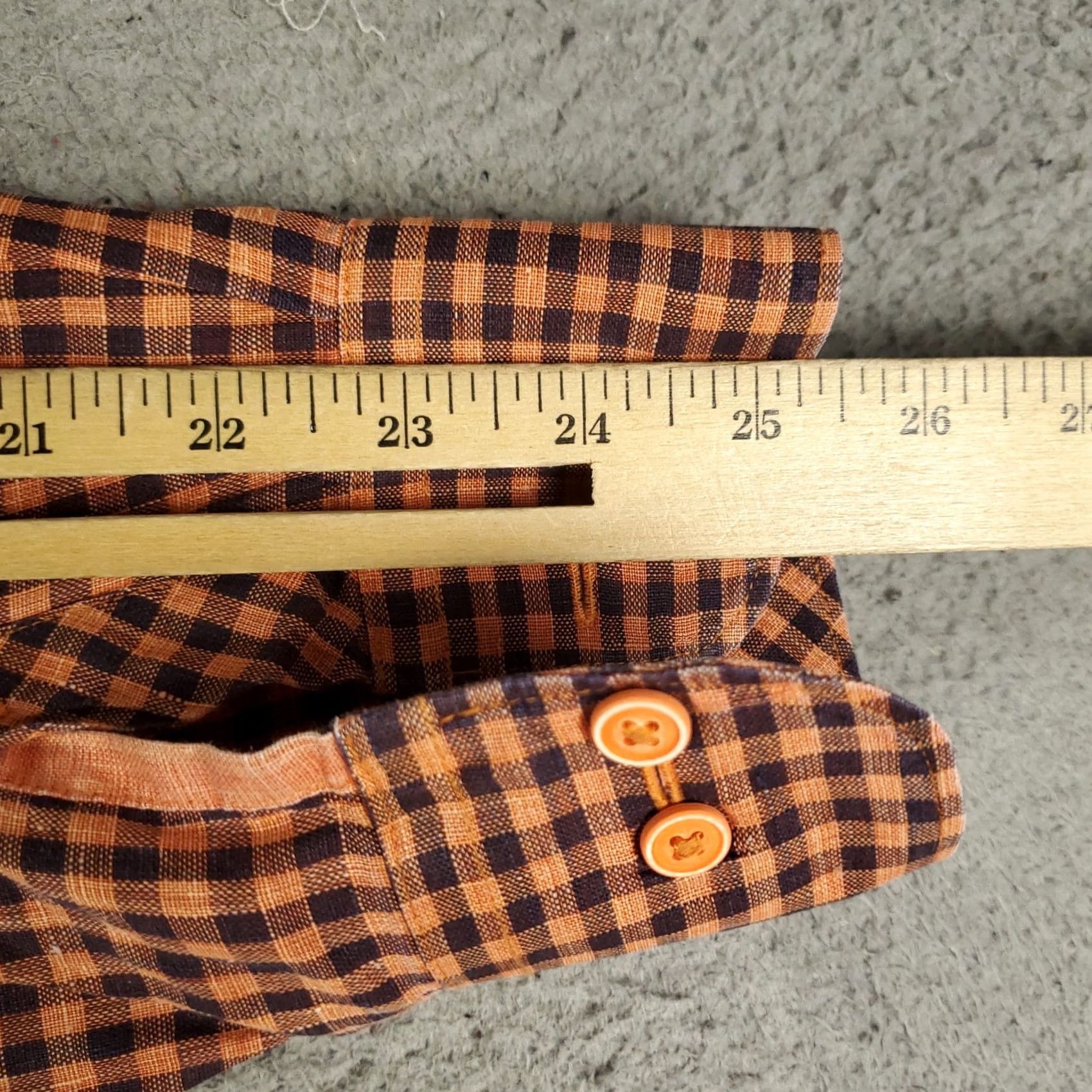 BUGATCHI Bugatchi Shirt Mens Large Orange Linen Check Button-Up Long Sleeve Size US L / EU 52-54 / 3 - 7 Thumbnail