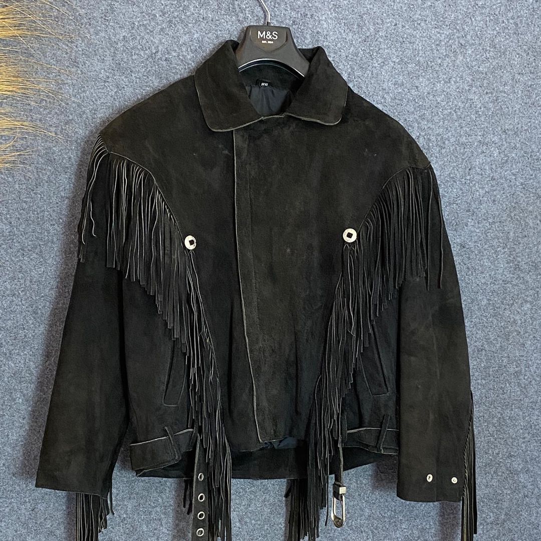 image of Vintage Biker Leather Jacket in Black, Men's (Size Medium)