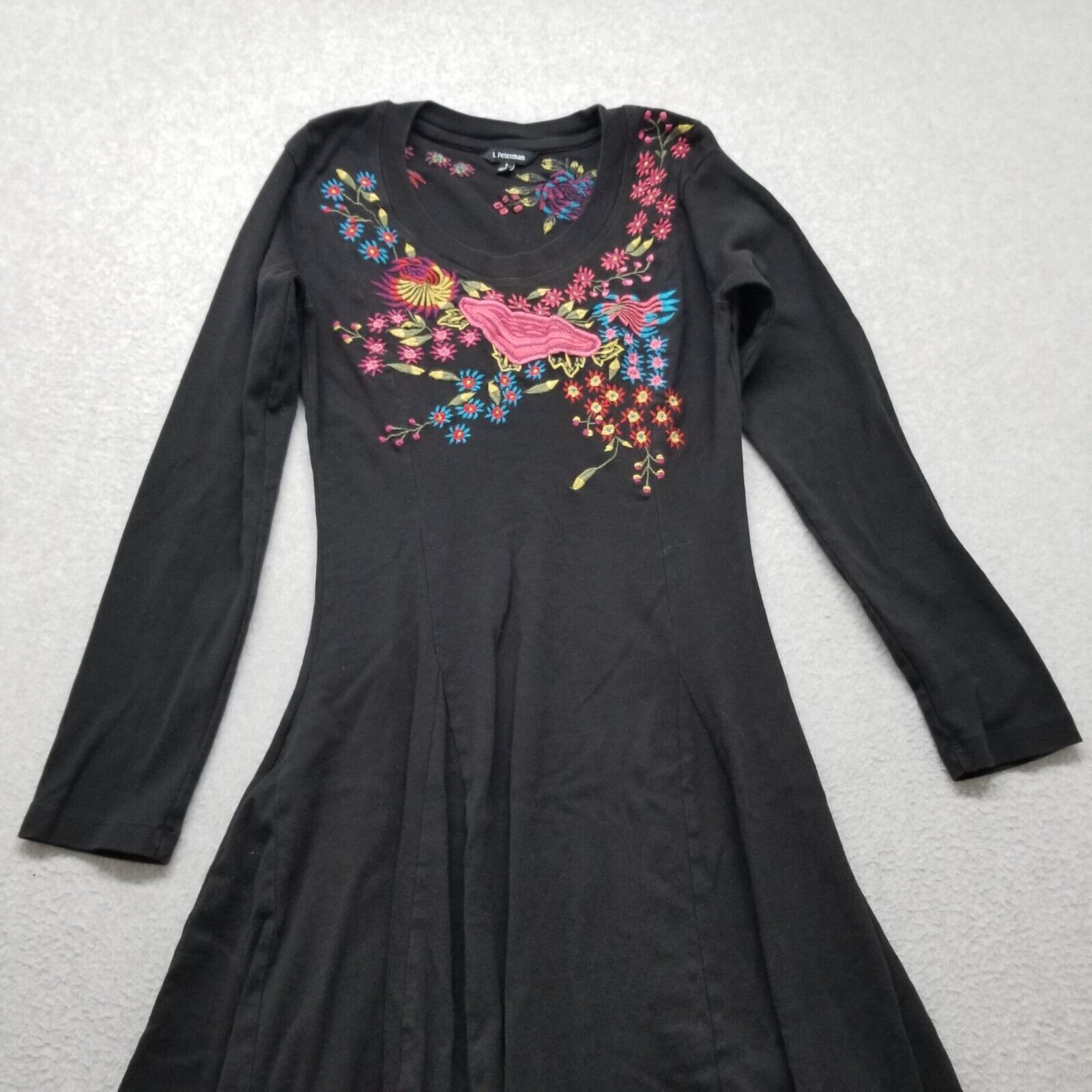J. Peterman J Peterman Dress Womens Small Black Embroidered Floral Long Size S / US 4 / IT 40 - 3 Thumbnail