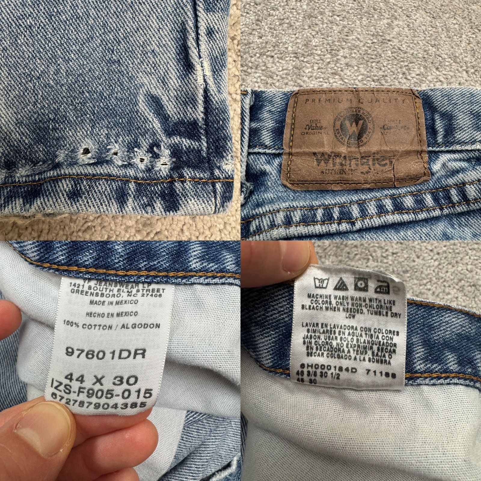 Wrangler Wrangler Jeans Mens 44x30 Blue Relaxed Fit Straight Leg Denim Cotton Medium Wash Size US 43 - 8 Thumbnail