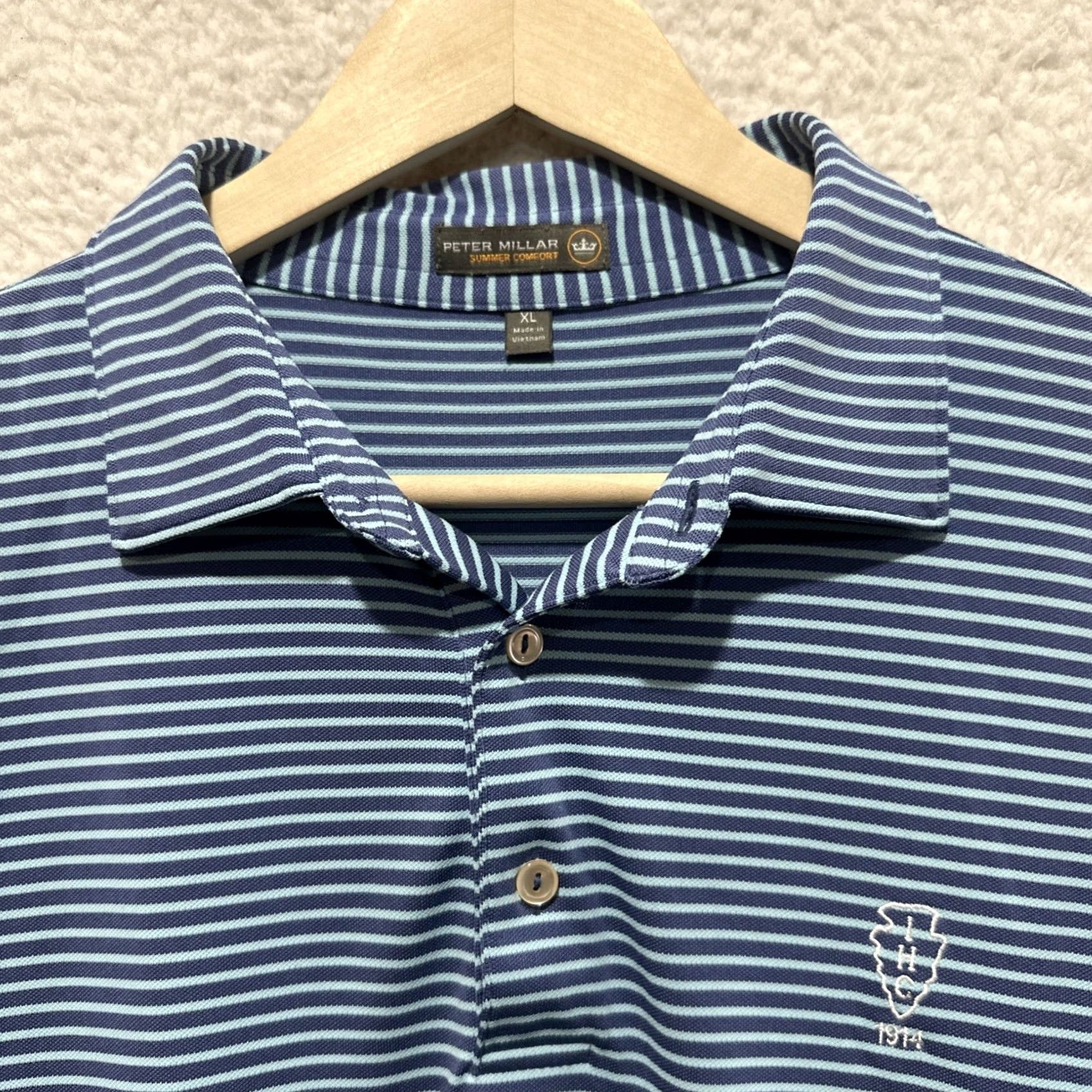 Peter Millar Peter Millar Summer Comfort Golf Polo Shirt Men's XL Embroidered IHG 1914 Blue Striped Polo Shirt Size US XL / EU 56 / 4 - 5 Thumbnail