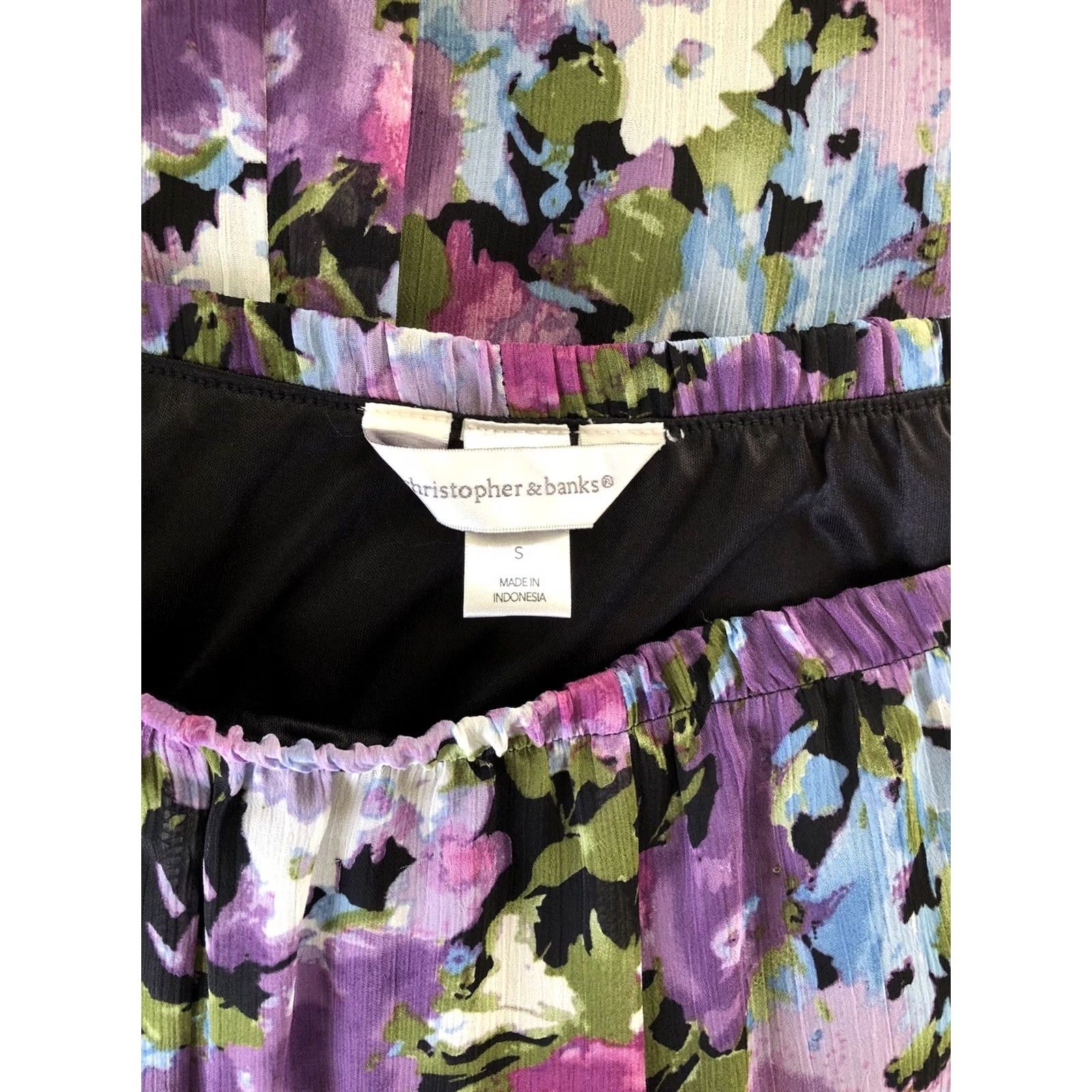 Vintage Christopher Banks Chiffon Flowy Skirt S Purple Floral Pleats Midi A-Line Womens Size 28" / US 6 / IT 42 - 3 Thumbnail