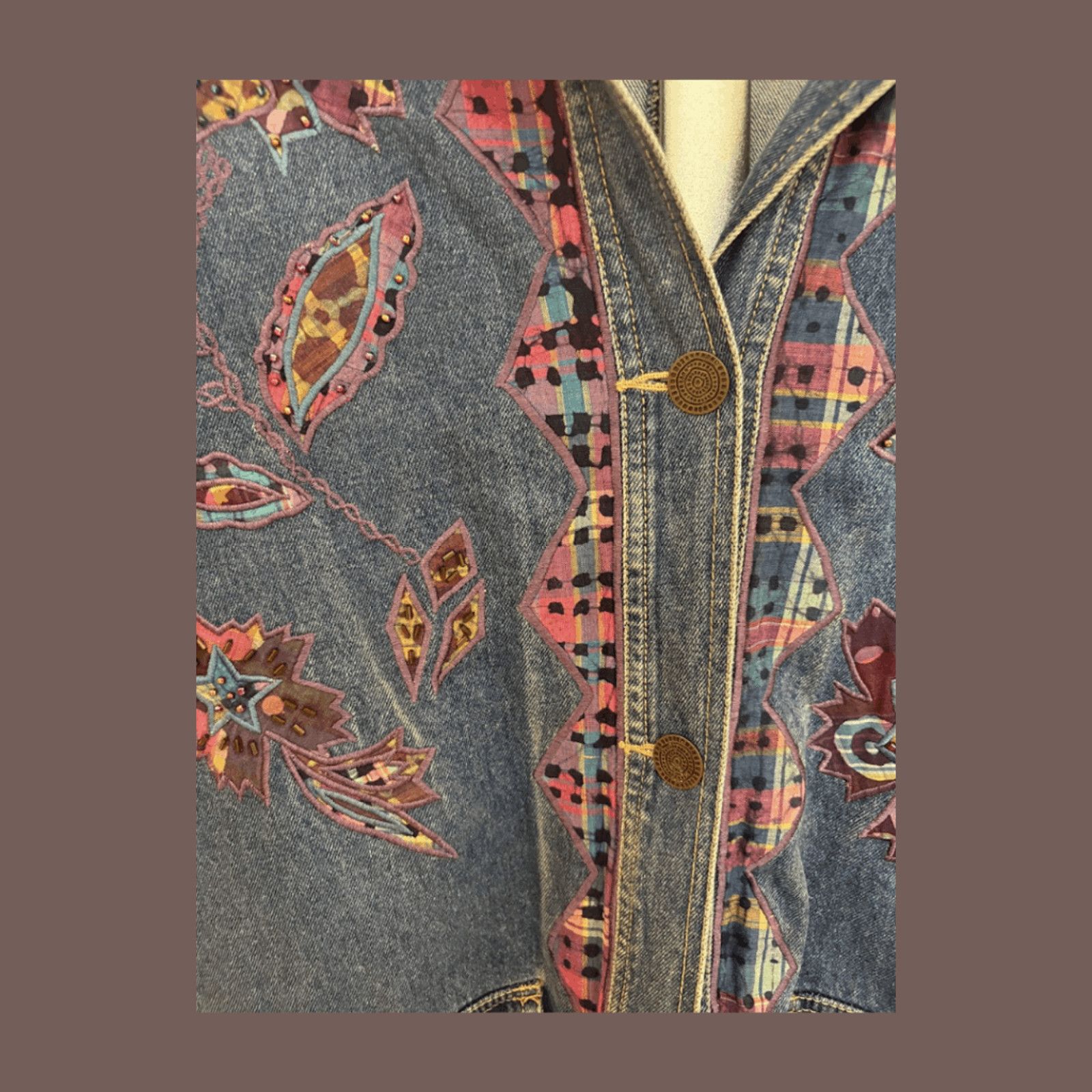 Vintage VTG Patchwork Jacket | Carole Little Denim | 90s Artsy Layer Size XL / US 12-14 / IT 48-50 - 4 Thumbnail