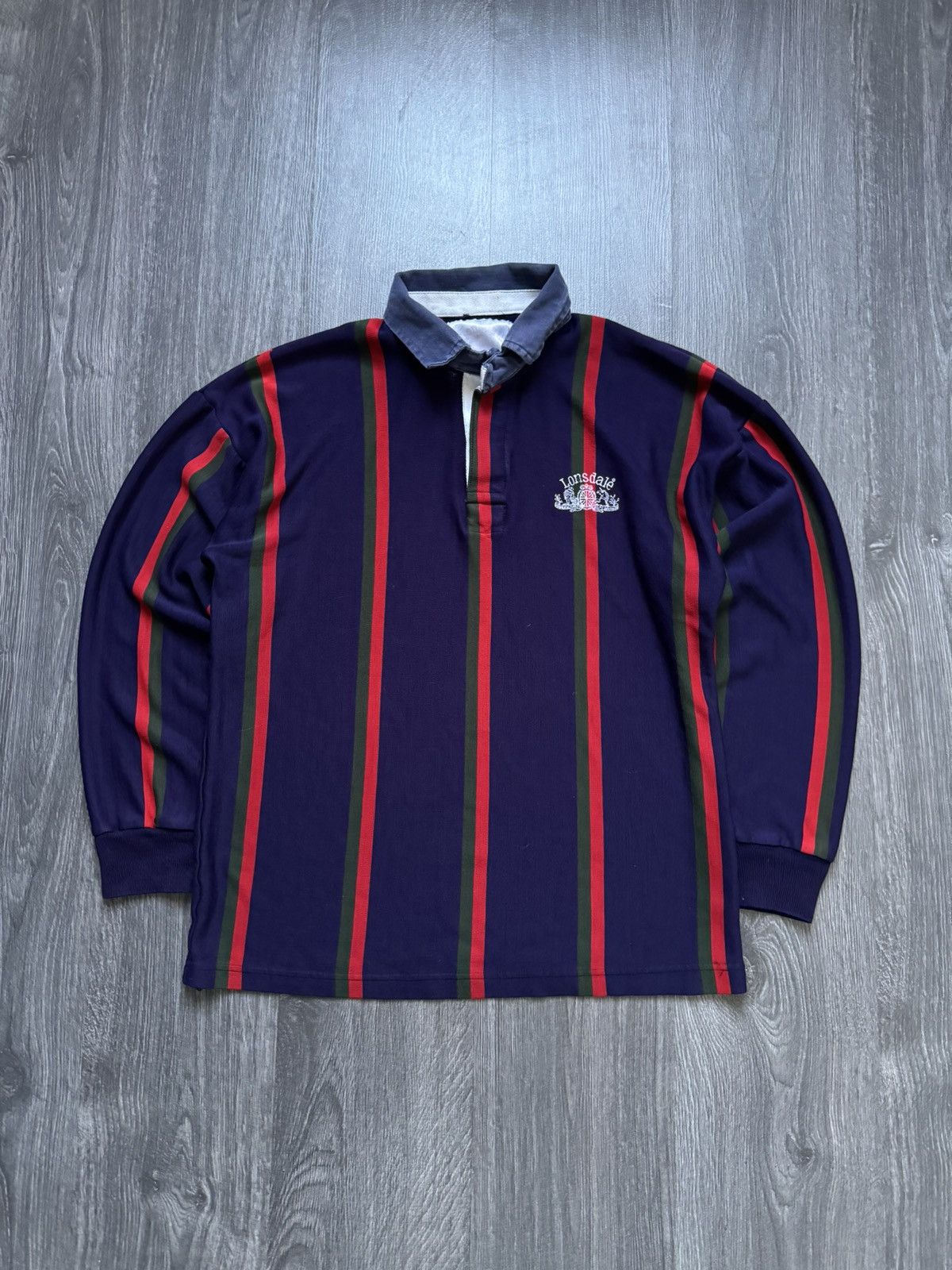 Lonsdale × Vintage 90s Vintage Lonsdale Striped Rugby Longsleeve Size US L / EU 52-54 / 3 - 1 Thumbnail