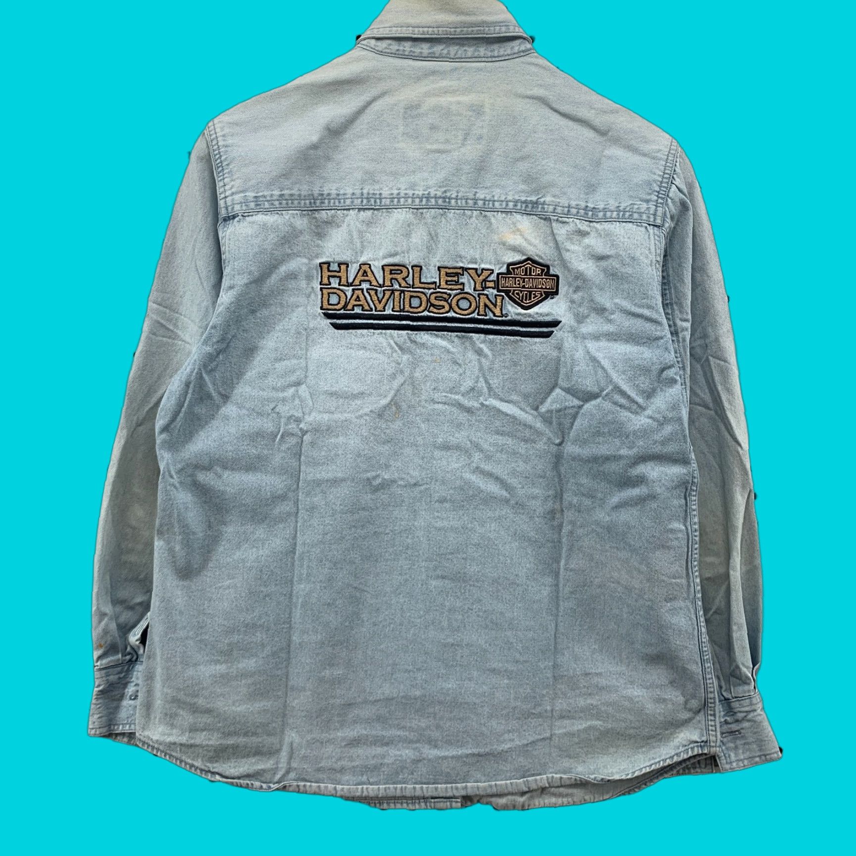 Harley Davidson VINTAGE Harley-Davidson Button-Up Shirt Denim Blue Adult Small Embroidered Motorcycle 90s Mens Size US S / EU 44-46 / 1 - 1 Thumbnail