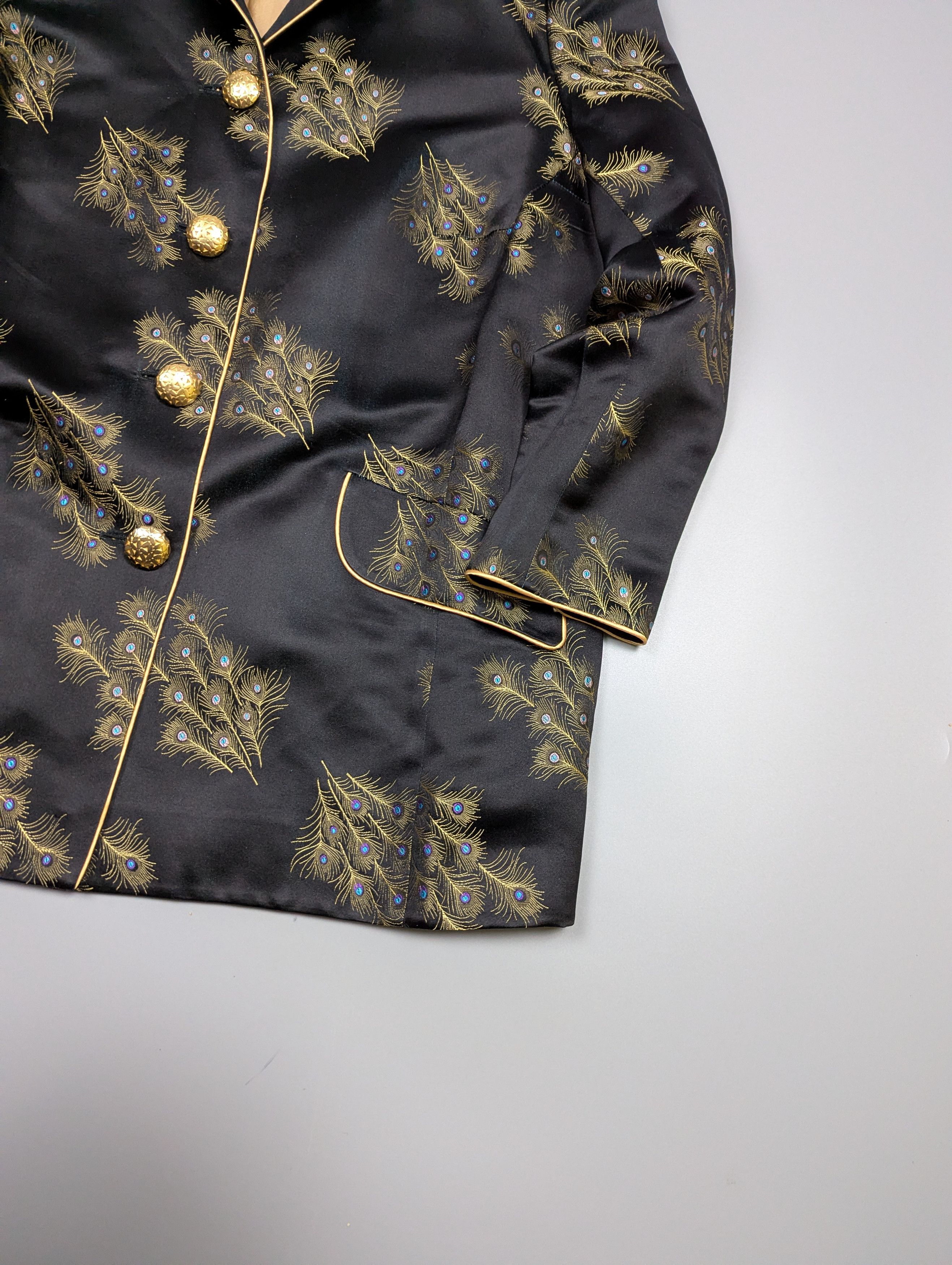 Vintage Vintage Satin Peacock Blazer Black Gold Handmade Size L Size L / US 10 / IT 46 - 13 Thumbnail