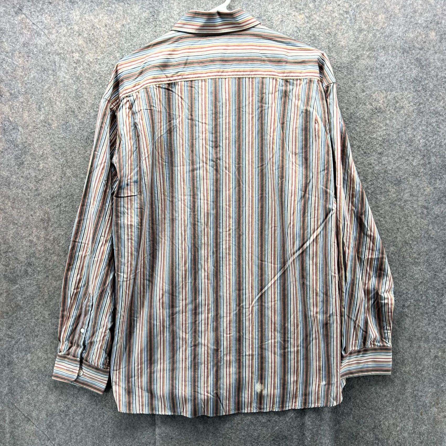 Vintage VINTAGE Alan Flusser Dress Shirt Mens XL Green Blue Striped Button-Up Preppy Casual Formal Workwear Size 46R - 7 Thumbnail