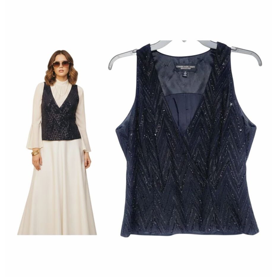 Other Women Vintage Retro Vest Sz 6 Carmen Marc Valvo Top elegant Size M / US 6-8 / IT 42-44 - 1 Thumbnail