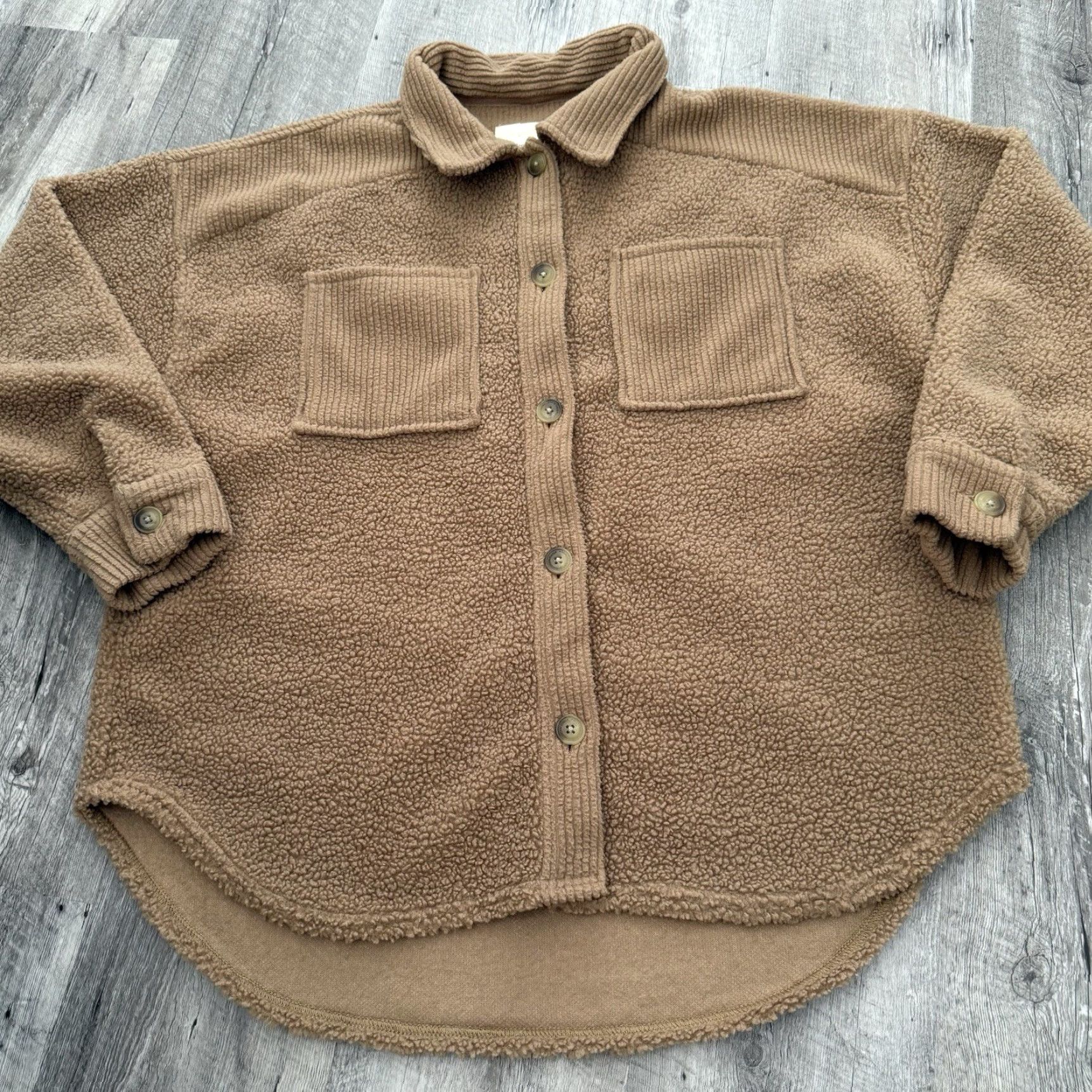 American Eagle Outfitters American Eagle AE Fleece Shacket Womens Medium Shirt Ribbed Sherpa Camel Relaxed Size M / US 6-8 / IT 42-44 - 6 Thumbnail