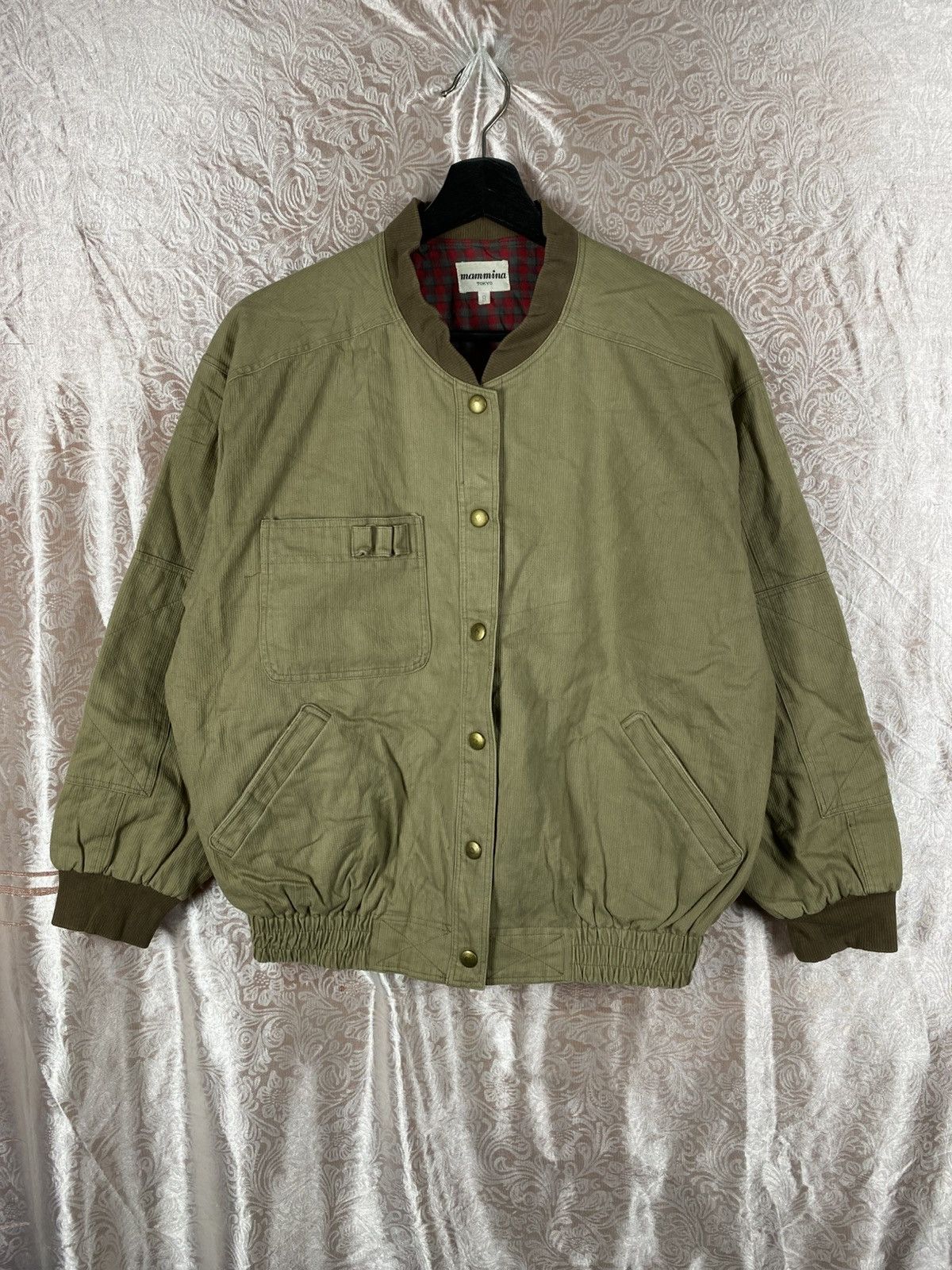 Japanese Brand Mammima Tokyo Olive Bomber Plaid Lining Cropped Workwear Size M / US 6-8 / IT 42-44 - 3 Thumbnail