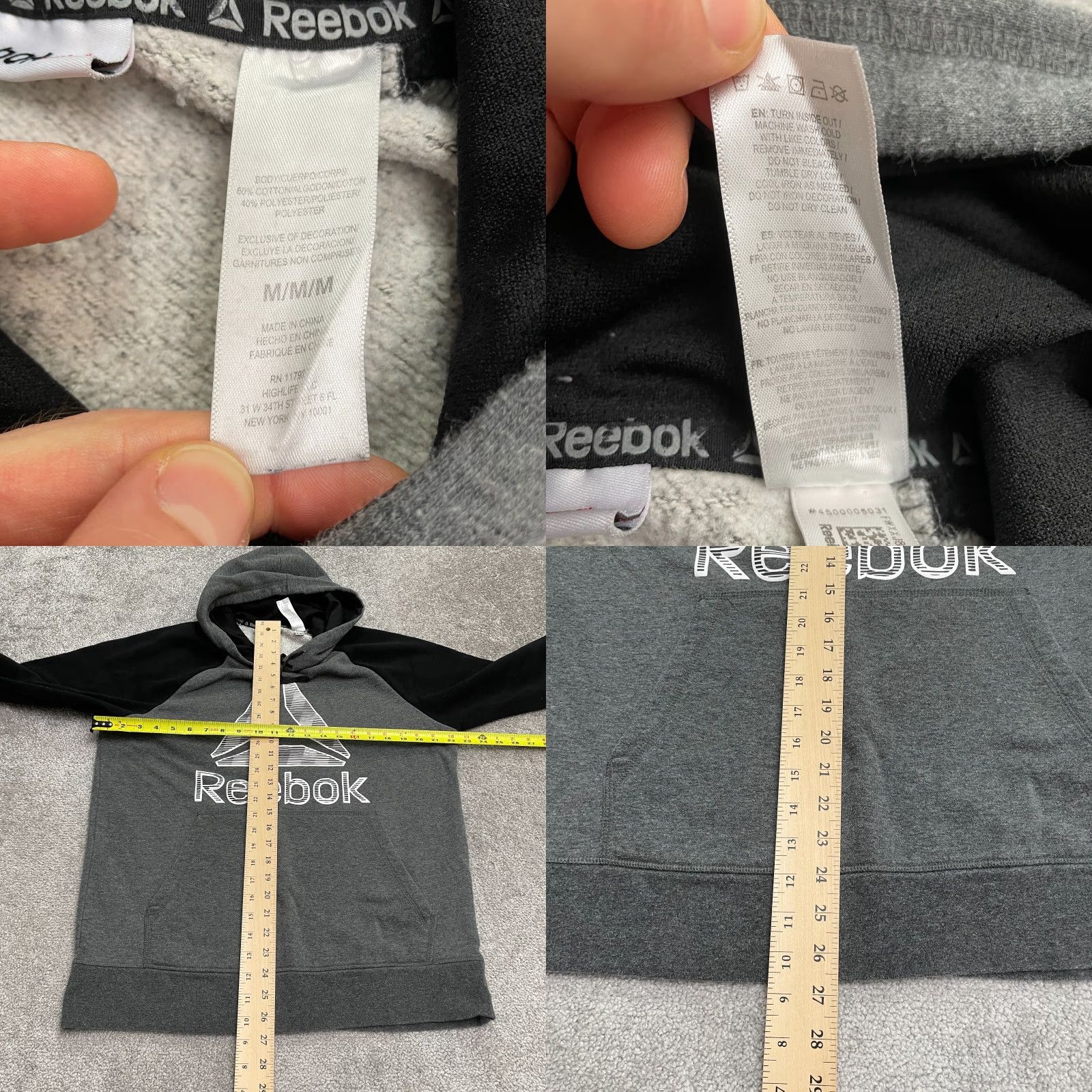 Reebok Reebok Hoodie Mens M Gray Graphic Fleece Pullover Sweatshirt Casual Size US M / EU 48-50 / 2 - 8 Thumbnail