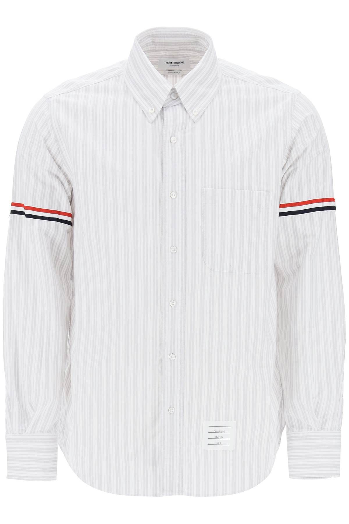 image of Thom Browne Striped Oxford Shirt in Med Grey, Men's (Size Large)