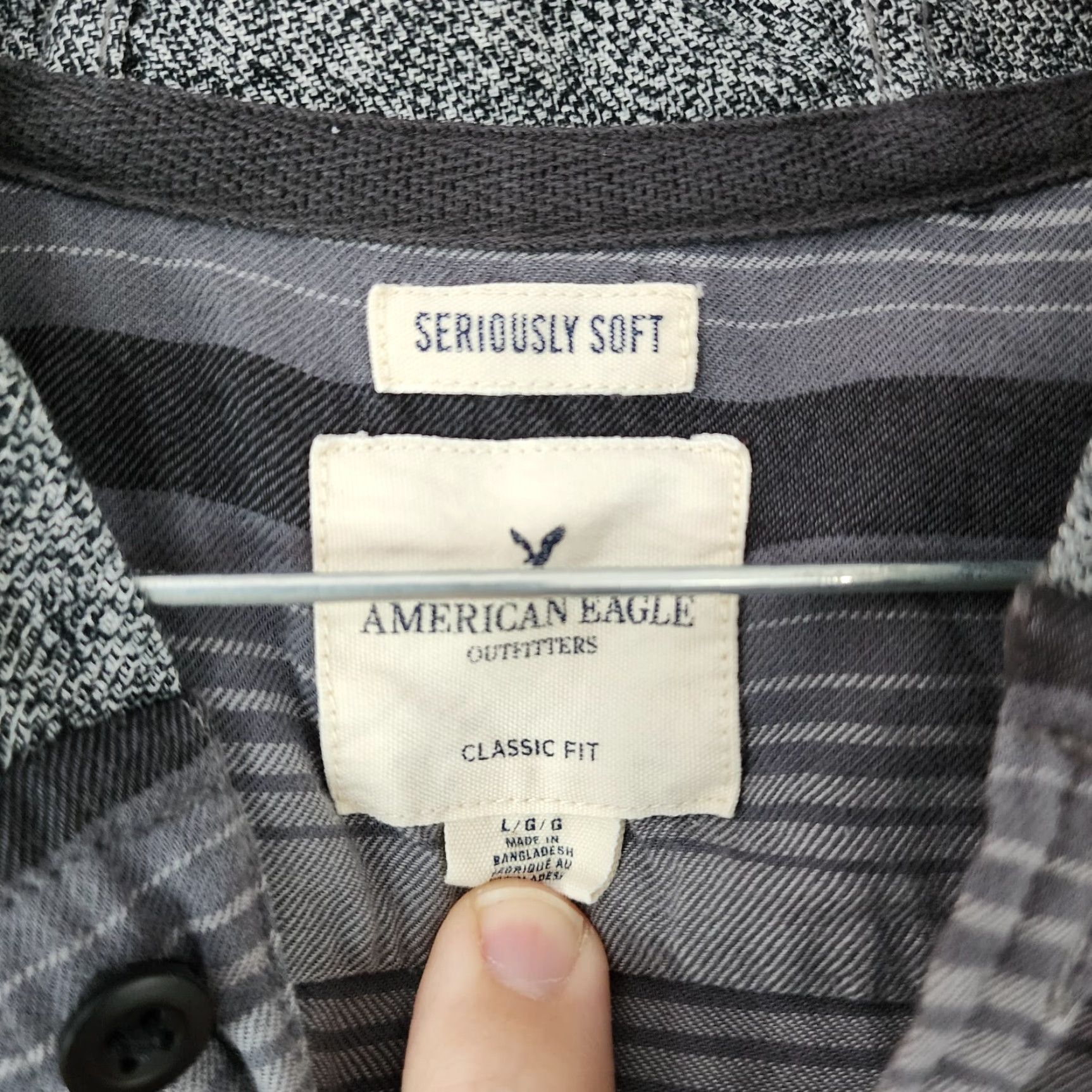 American Eagle Outfitters American Eagle Men’s Gray Striped Hooded Long Sleeve Button-Up Shirt Size L Size US L / EU 52-54 / 3 - 4 Thumbnail