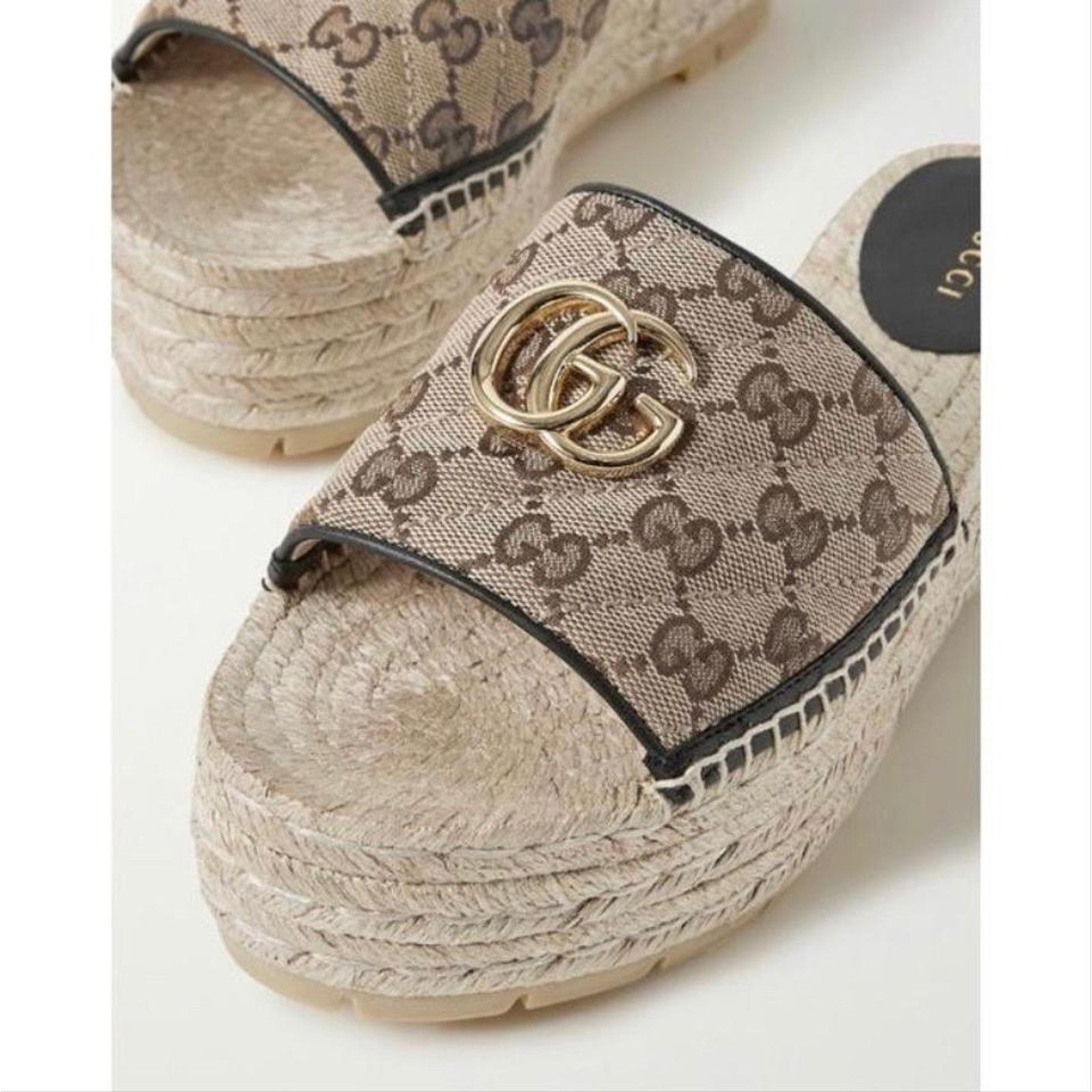 Gucci Pilar GG logo platform espadrilles slides sandals Size US 11.5 / IT 41.5 - 5 Thumbnail