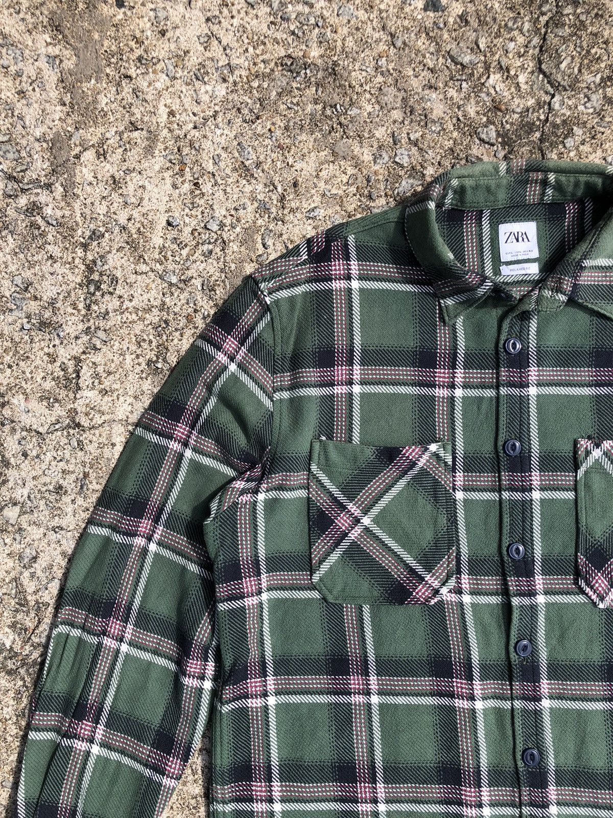 Vintage × Zara Zara Double Pocket Plaid Relaxed Fit Flannel Size US L / EU 52-54 / 3 - 6 Thumbnail