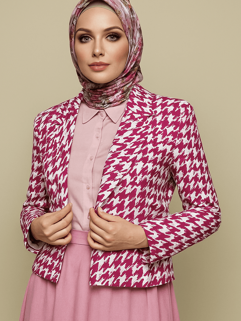 Balmain PIERRE BALMAIN Paris Cashmere Houndstooth Pink Crop Blazer Size M / US 6-8 / IT 42-44 - 1 Thumbnail