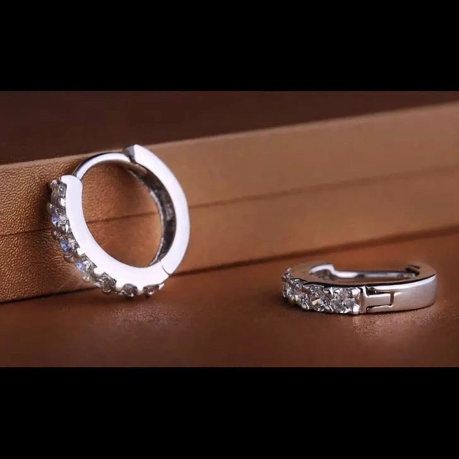 Jewelry Solid sterling silver 925 clear cz hoop huggies Size ONE SIZE - 4 Thumbnail
