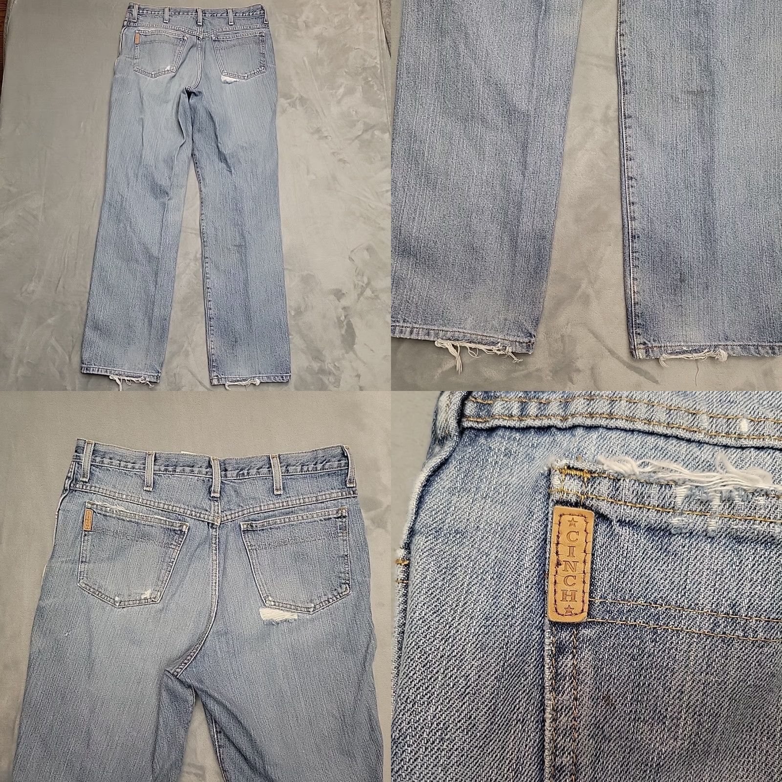 Denime Cinch Jeans Men 35x34 Blue Distressed Denim Green Label Western Cowboy Rodeo Jeans Mens Size US 35 - 8 Thumbnail
