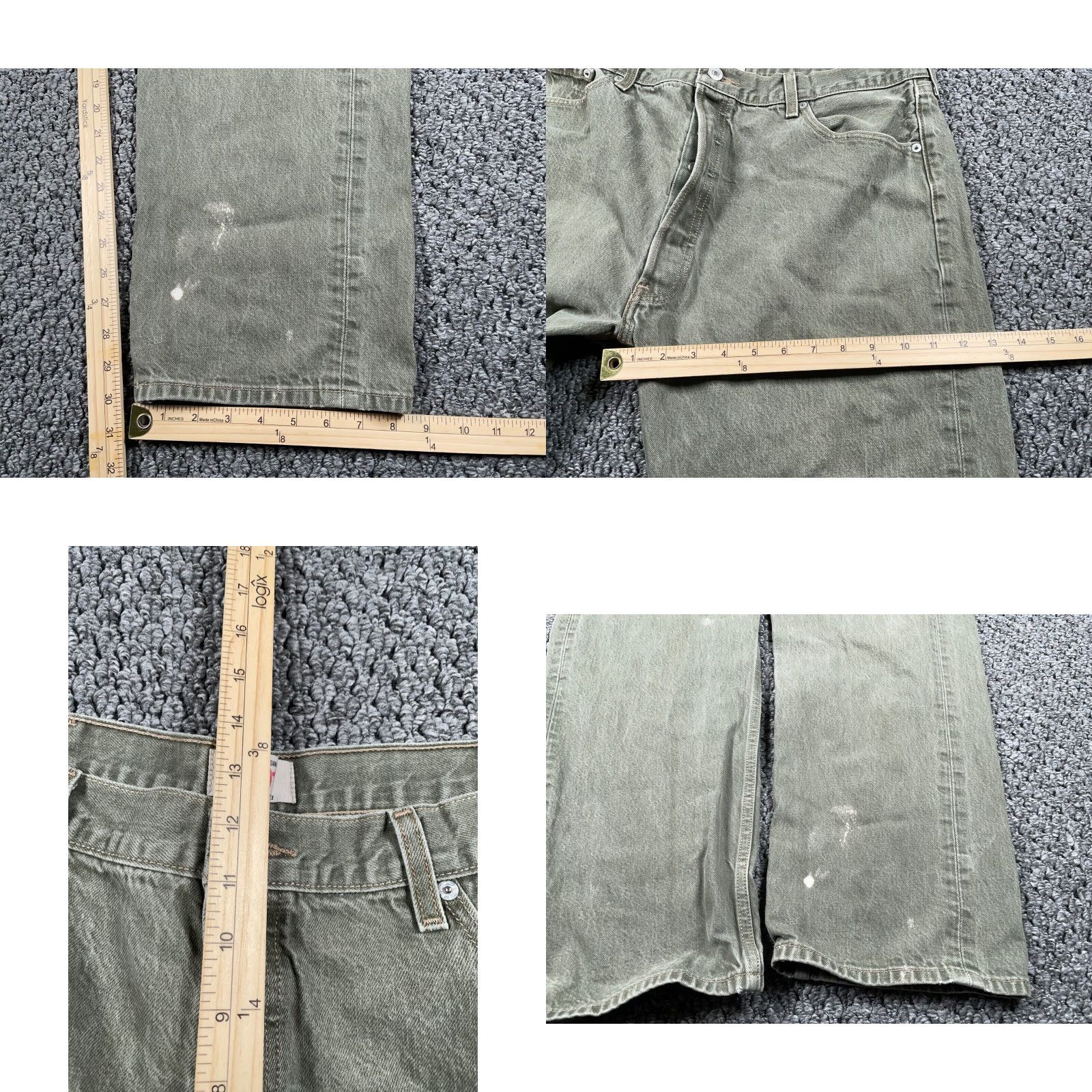 Levi's VINTAGE Levi's 501 Jeans Men - Olive Green Denim - Straight Leg, Button Fly - 39x30 (42/34Tag) - 90s Classic Casual World of Levi's Mens U.S. Size US 39 - 8 Thumbnail
