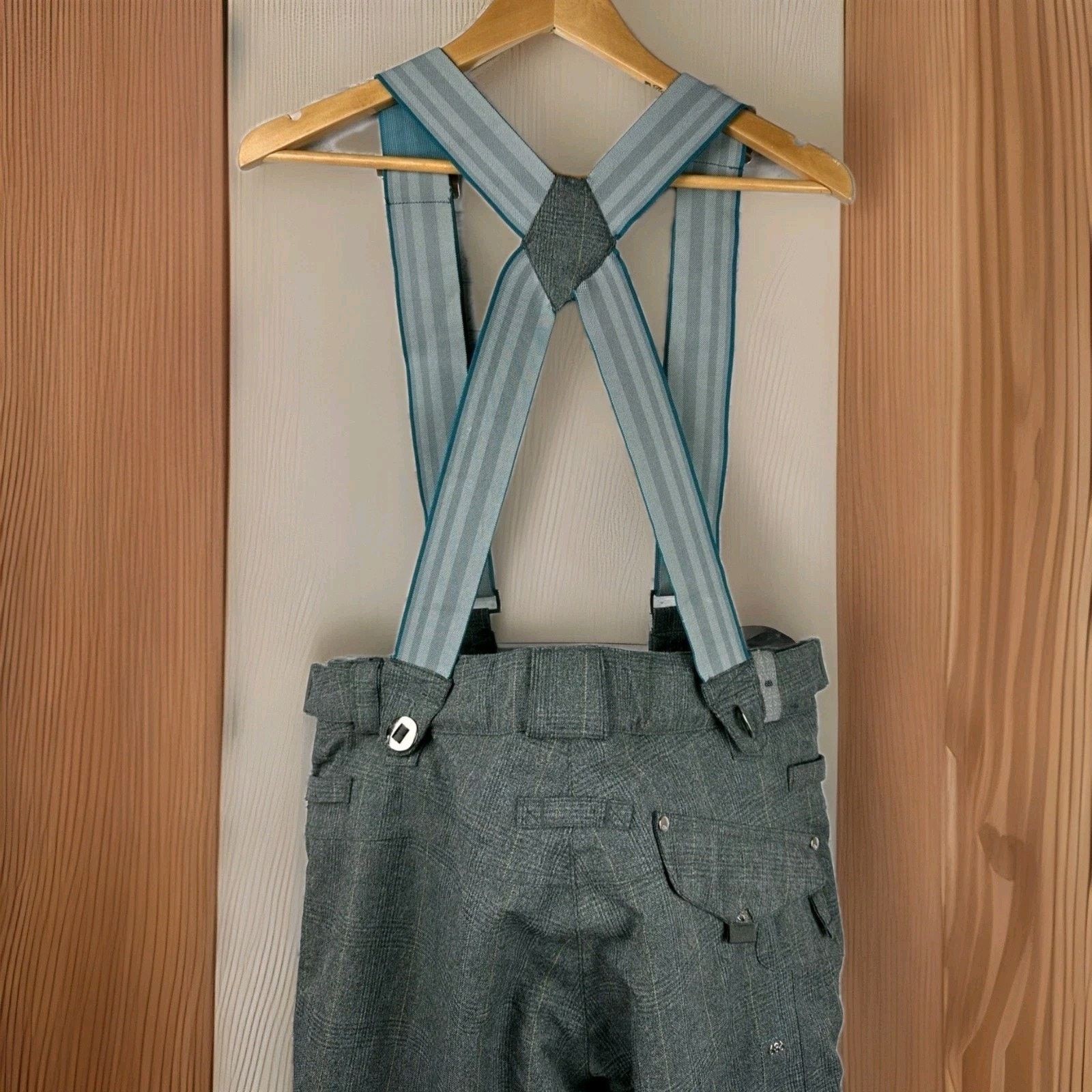 686 686 Gray Plaid Cargo Logo Ski Pants With Suspenders Men L Size US 34 / EU 50 - 2 Thumbnail