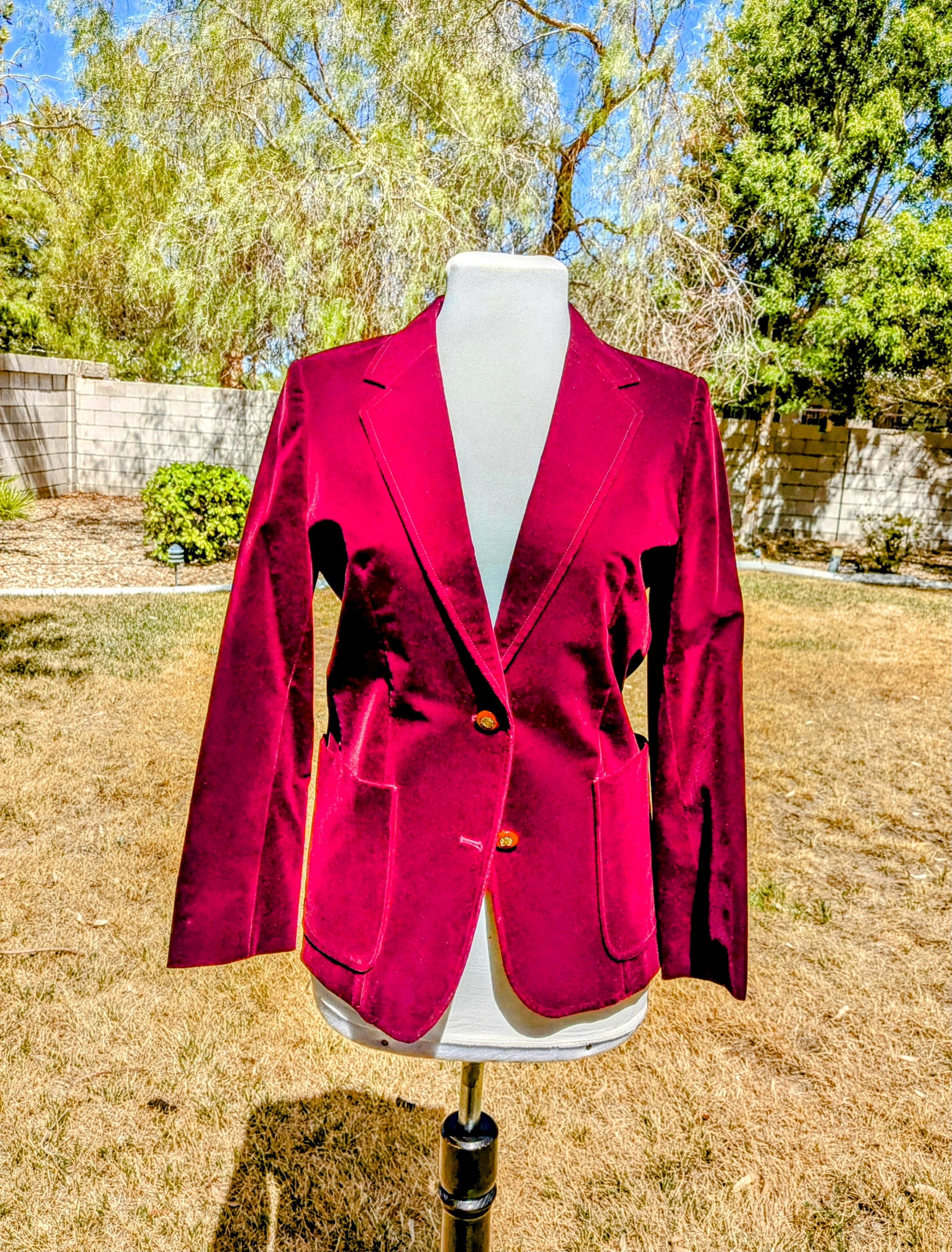 Vintage Howdy Vintage Velvet Burgundy/Maroon 2-Button Blazer Jacket Size M / US 6-8 / IT 42-44 - 1 Thumbnail