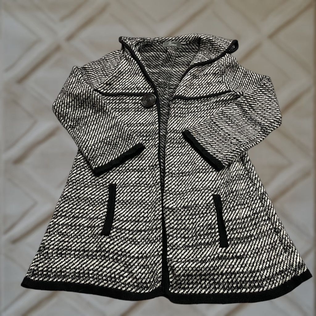 Vintage VINTAGE Willow Women's Coat Jacket Overcoat S Black White Striped Collared Fall Winter France Size S / US 4 / IT 40 - 1 Thumbnail