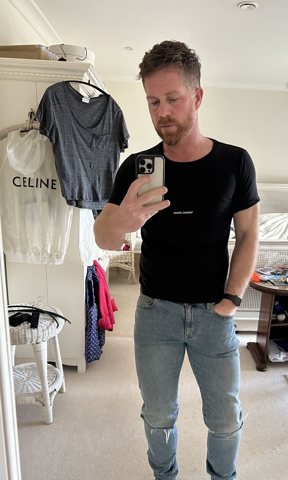 Saint Laurent Paris $550 Saint Laurent Rive Gauche black logo t shirt L Size US L / EU 52-54 / 3 - 3 Thumbnail