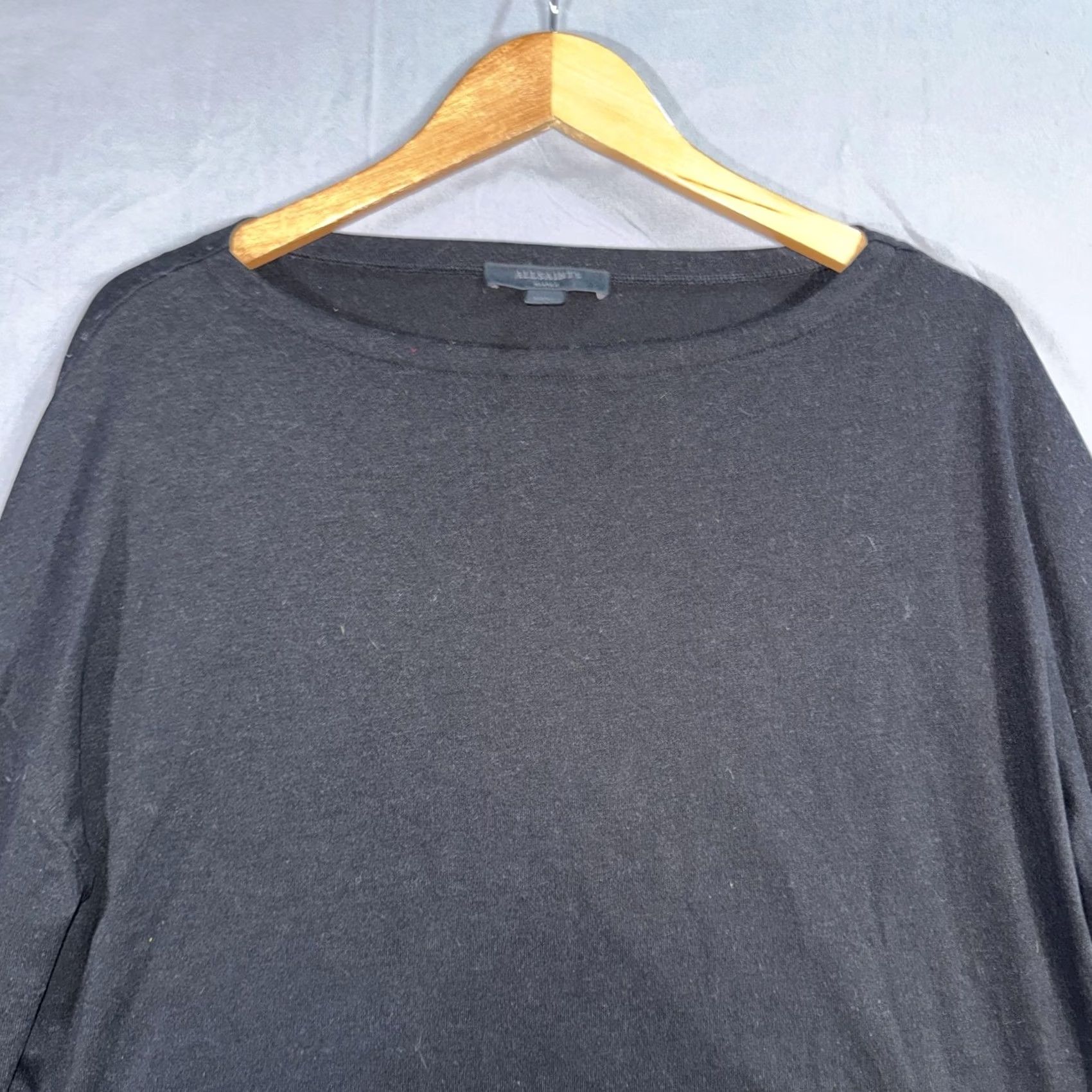 Allsaints AllSaints Shirt Women’s Small Black Rita Tee Boat Neck Long Sleeve Relaxed Size S / US 4 / IT 40 - 3 Thumbnail