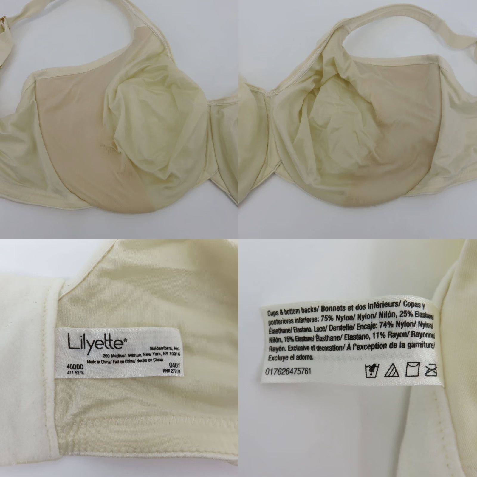 Vintage Lilyette Bra 40DDD Cream Lace Underwire Unlined Minimizer Plus Size 40D DD D? Size ONE SIZE - 8 Thumbnail