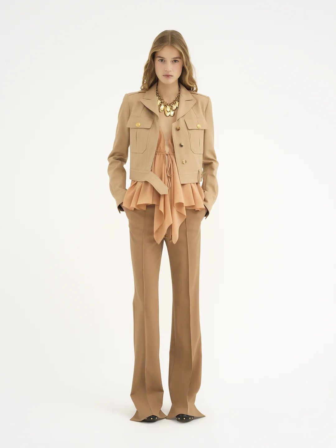 Chloe o1loc1c11025 Cropped Saharienne Jacket in Worn Brown Size S / US 4 / IT 40 - 3 Thumbnail