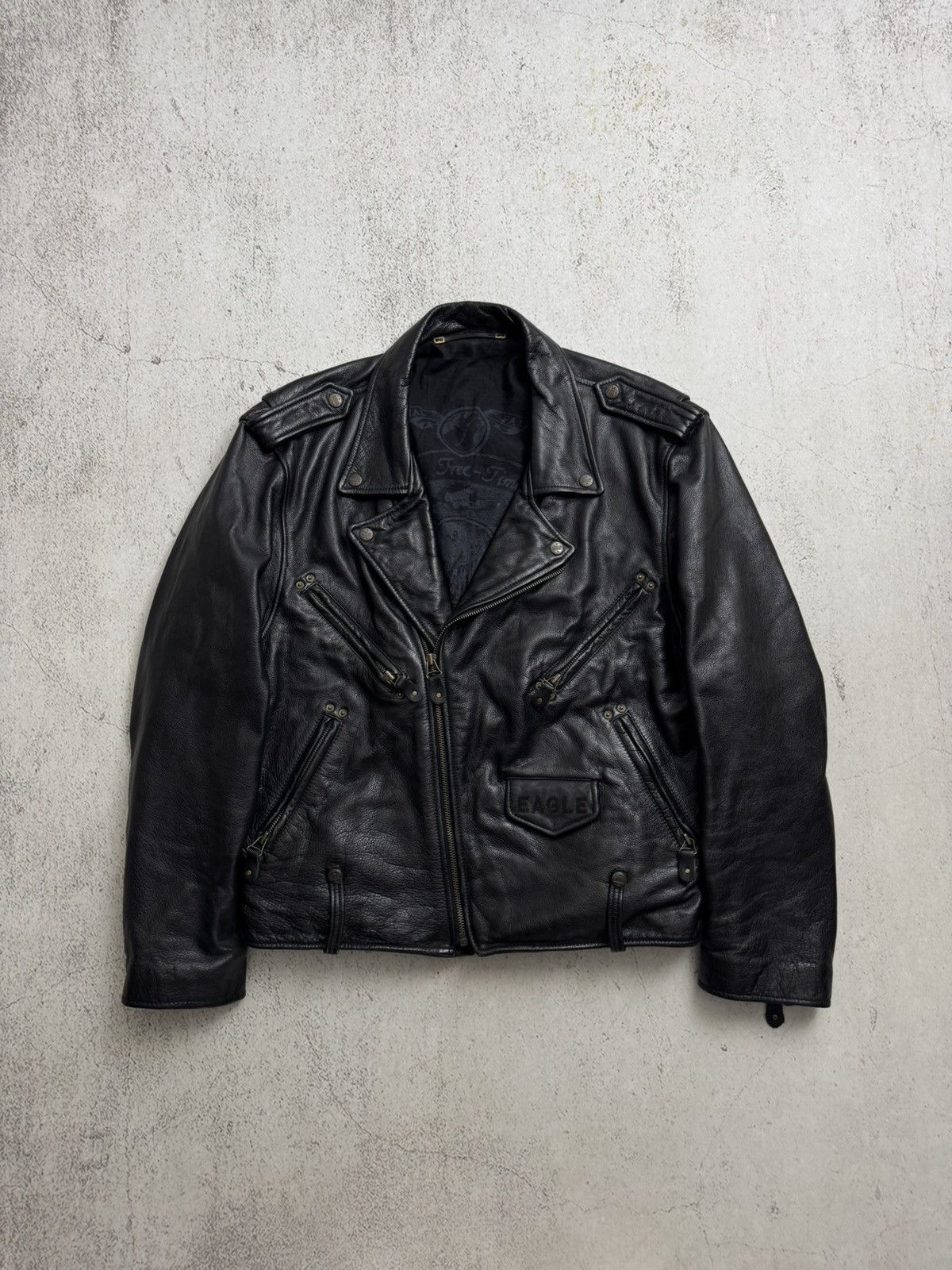 Genuine Leather Eagle Force Motorcycles Vintage Black Leather Jacket Size US L / EU 52-54 / 3 - 3 Thumbnail
