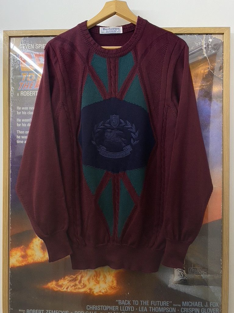 90s Burberry Diamond Style Design Centre Crest Knit Jumper