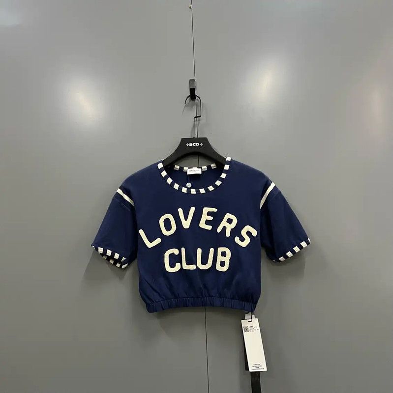 Yves Saint Laurent YSL Blue Logo Cropped T-Shirt for Summer 0089 Size XS / US 0-2 / IT 36-38 - 1 Thumbnail