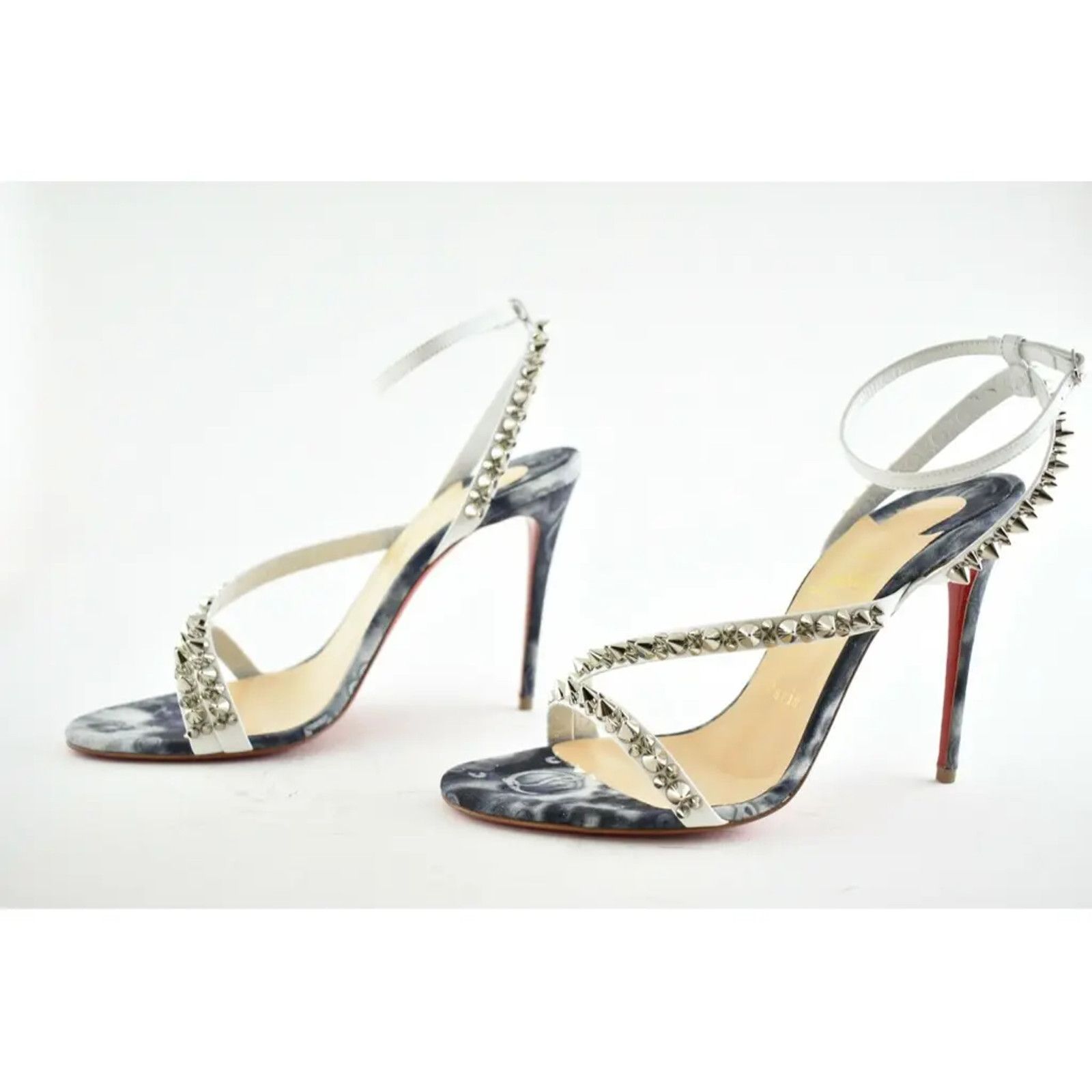 Christian Louboutin Mafaldina Spikes 100 Blue Jeans Strap Sandal Heel Pump 40 Size US 10 / IT 40 - 9 Thumbnail